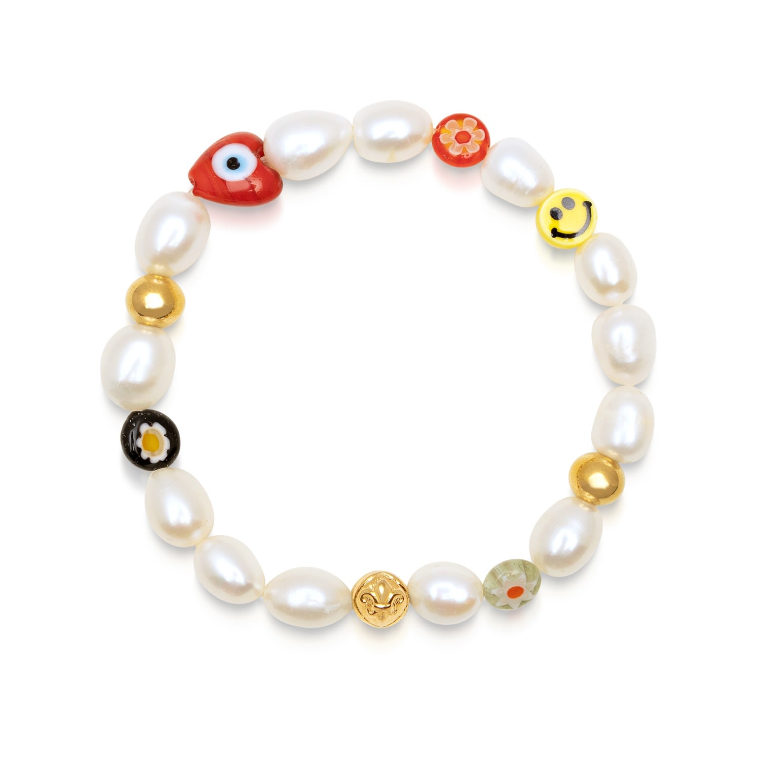 Yellow / Orange / Red Men’s Smiley Face Pearl Bracelet Nialaya