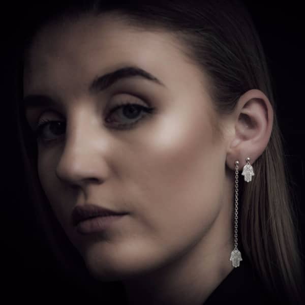 Cartergore Silver Hamsa Hand Single Long Drop Earring In Drop