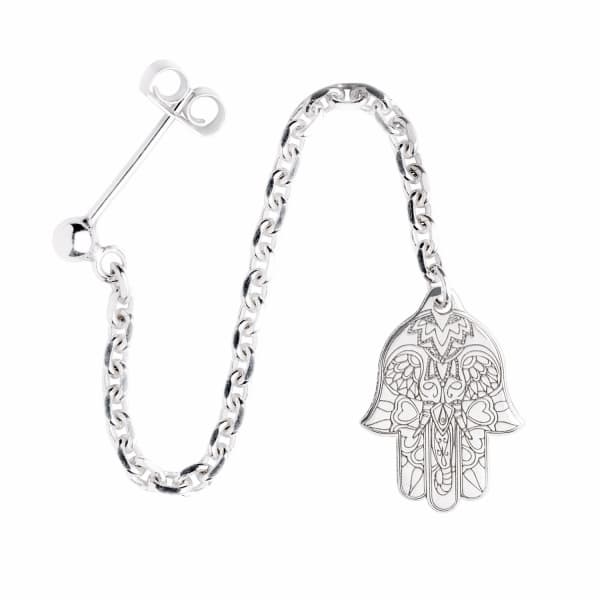 Cartergore Silver Hamsa Hand Single Long Drop Earring In Drop