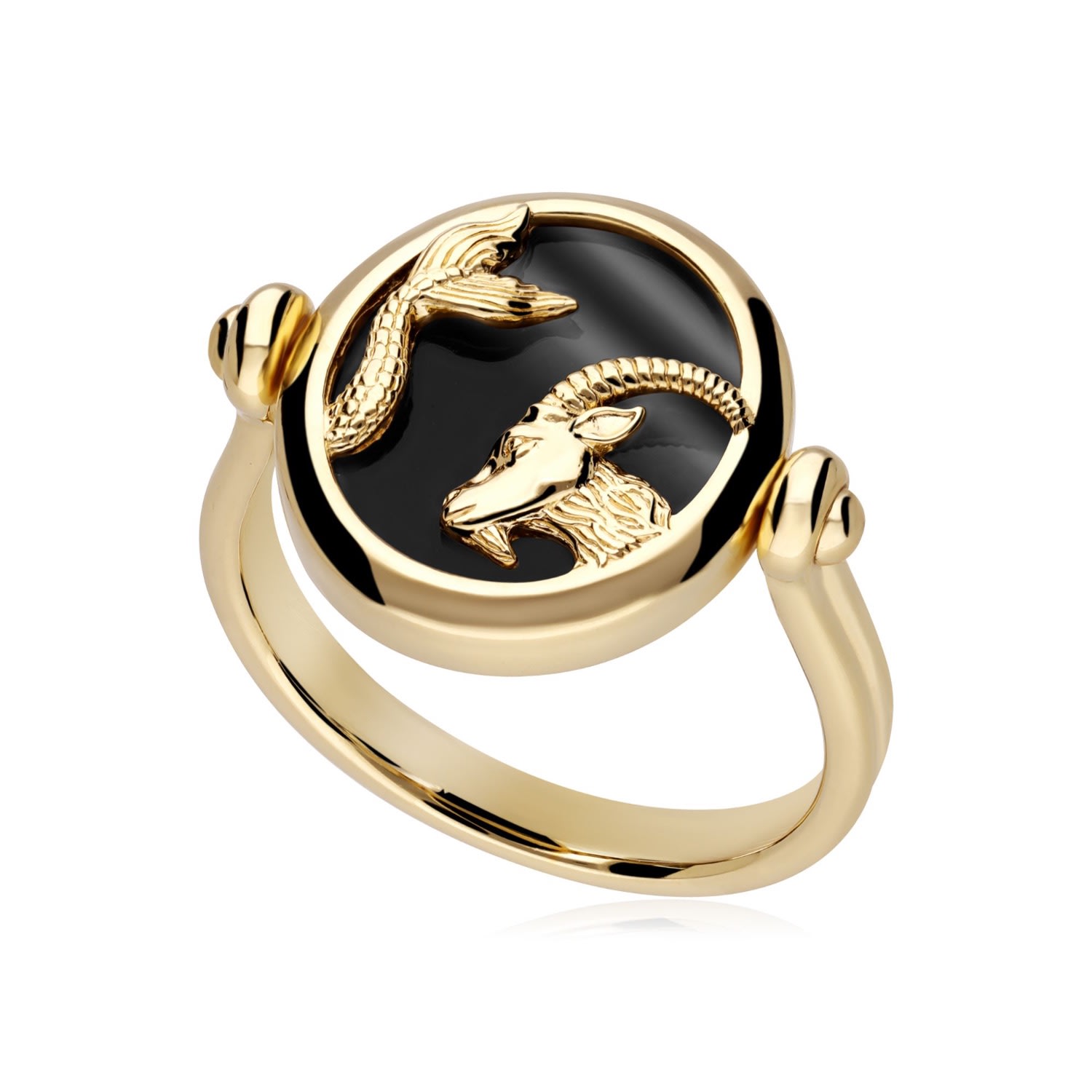 Women’s Black Zodiac Capricorn Flip Ring In Gold Plated Silver Gemondo