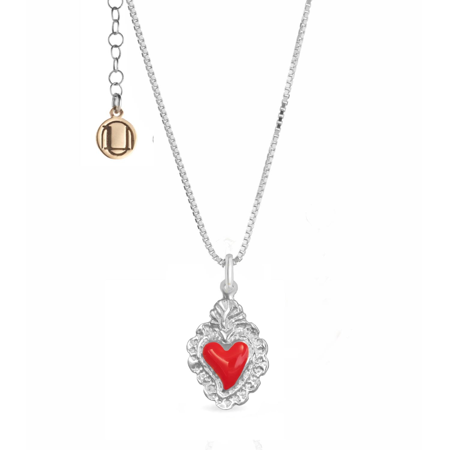 Unaloe Women's Silver / Red Silver Necklace With Red Sacred Heart Pendant