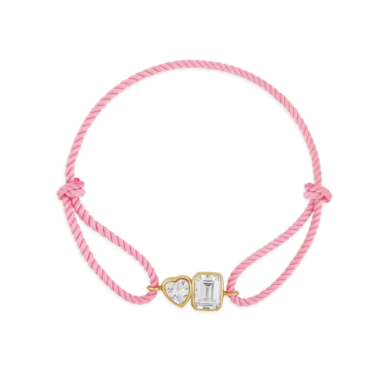 Shymi Women's Gold / Pink / Purple Cord Bracelet - Pink & Gold One Heart & One Emerald Stone In Pink