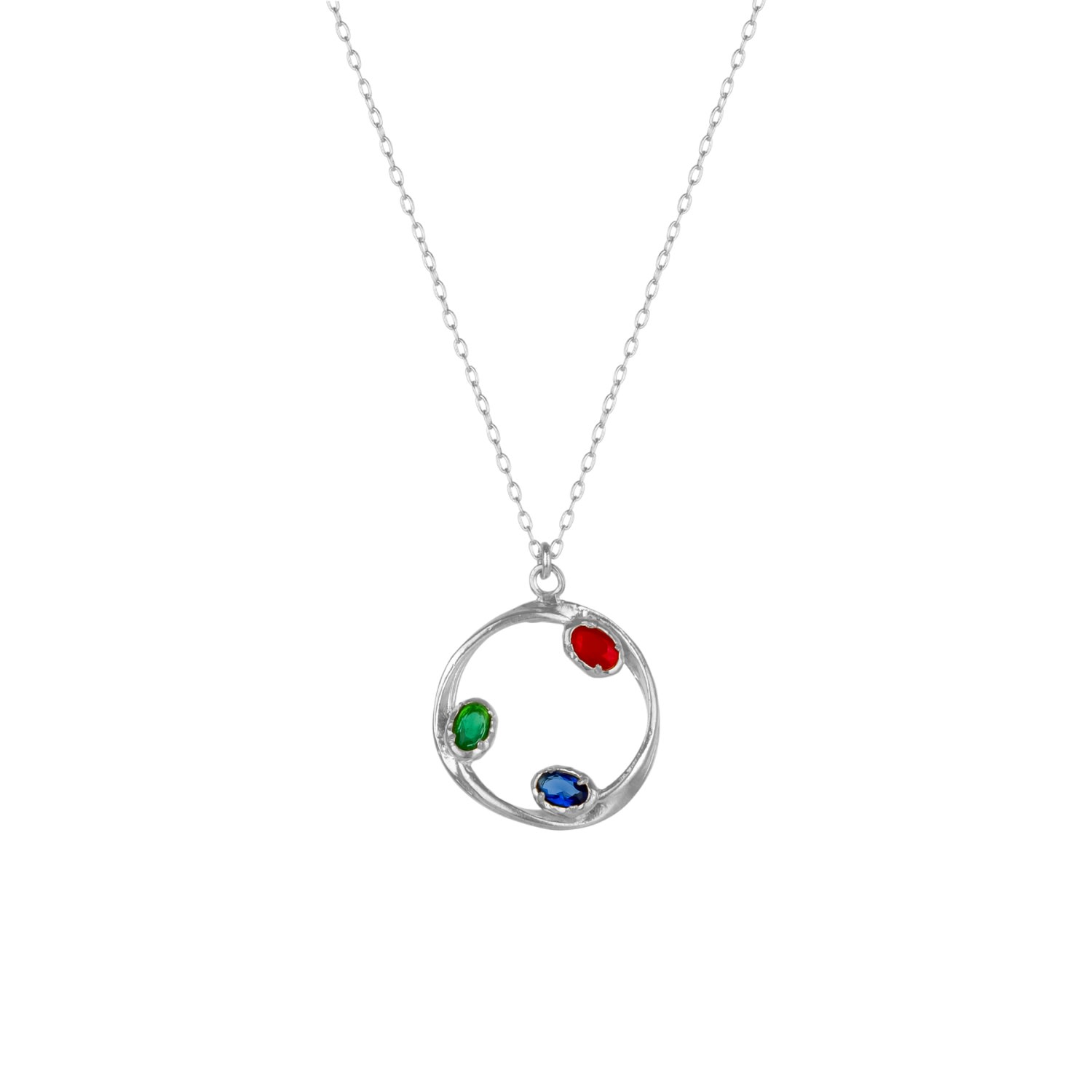 Mejoma Women's Tri-gem Harmony Silver Necklace