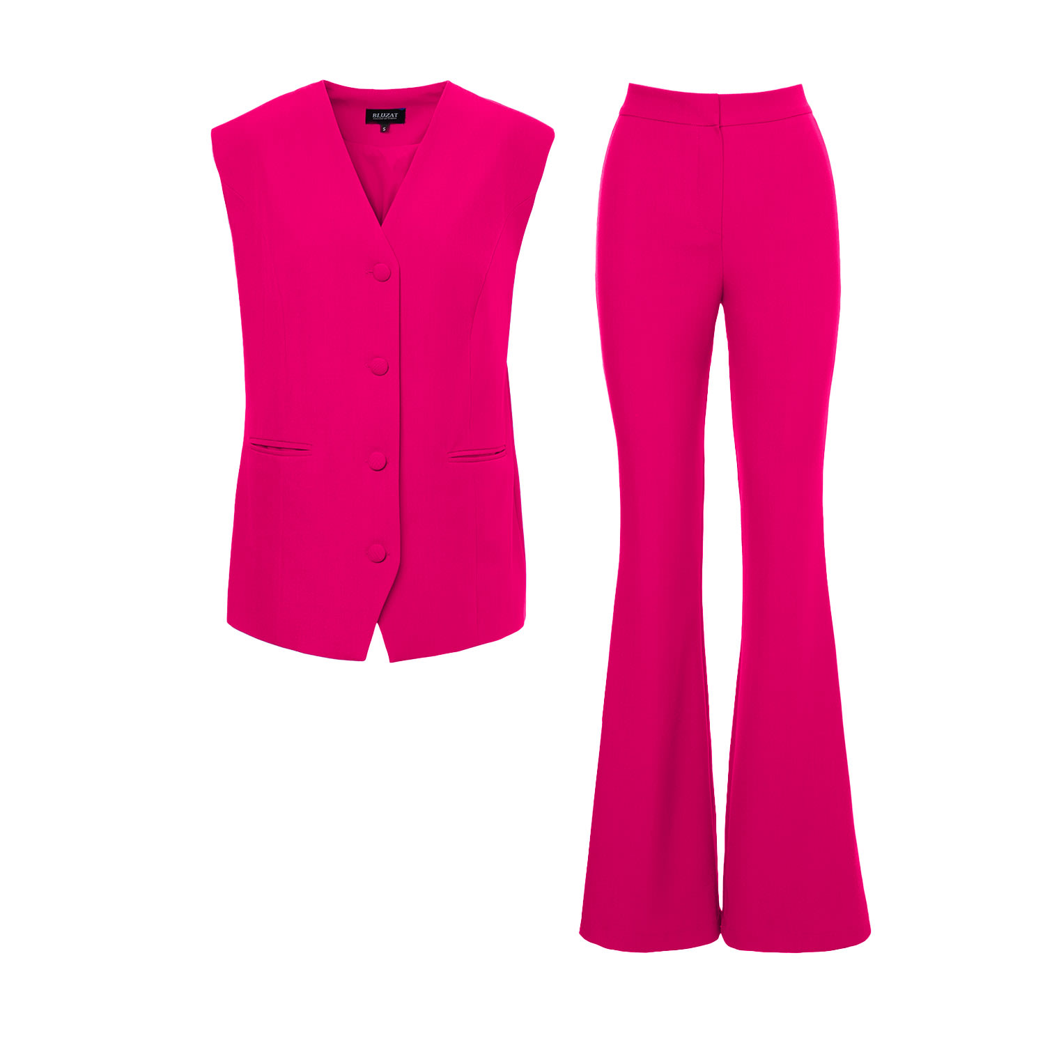 Women’s Pink / Purple Fuchsia Suit With Oversized Vest And Flared Trousers Large Bluzat