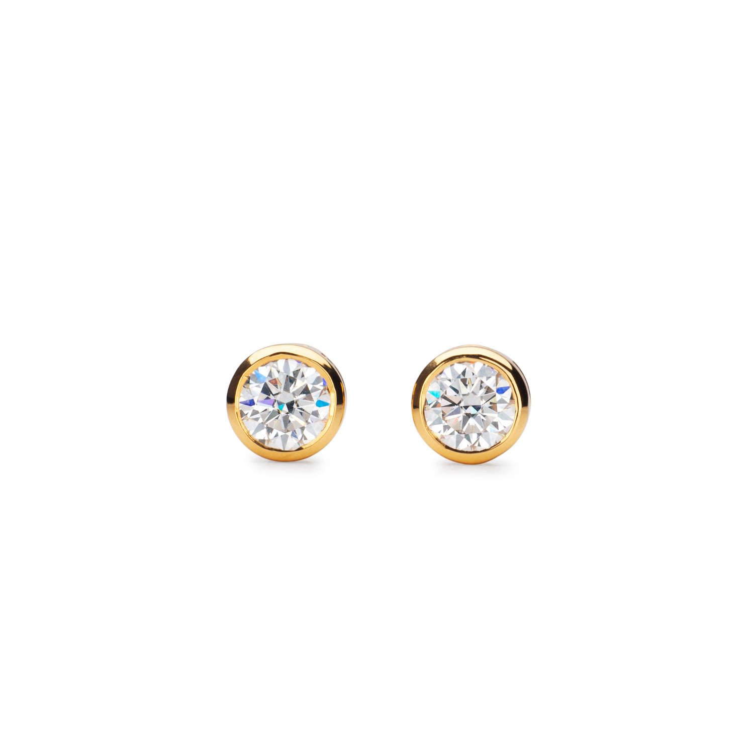 Augustine Jewels Women's Delicate Round Shaped Gold Diamond Stud Earrings Bezel Set