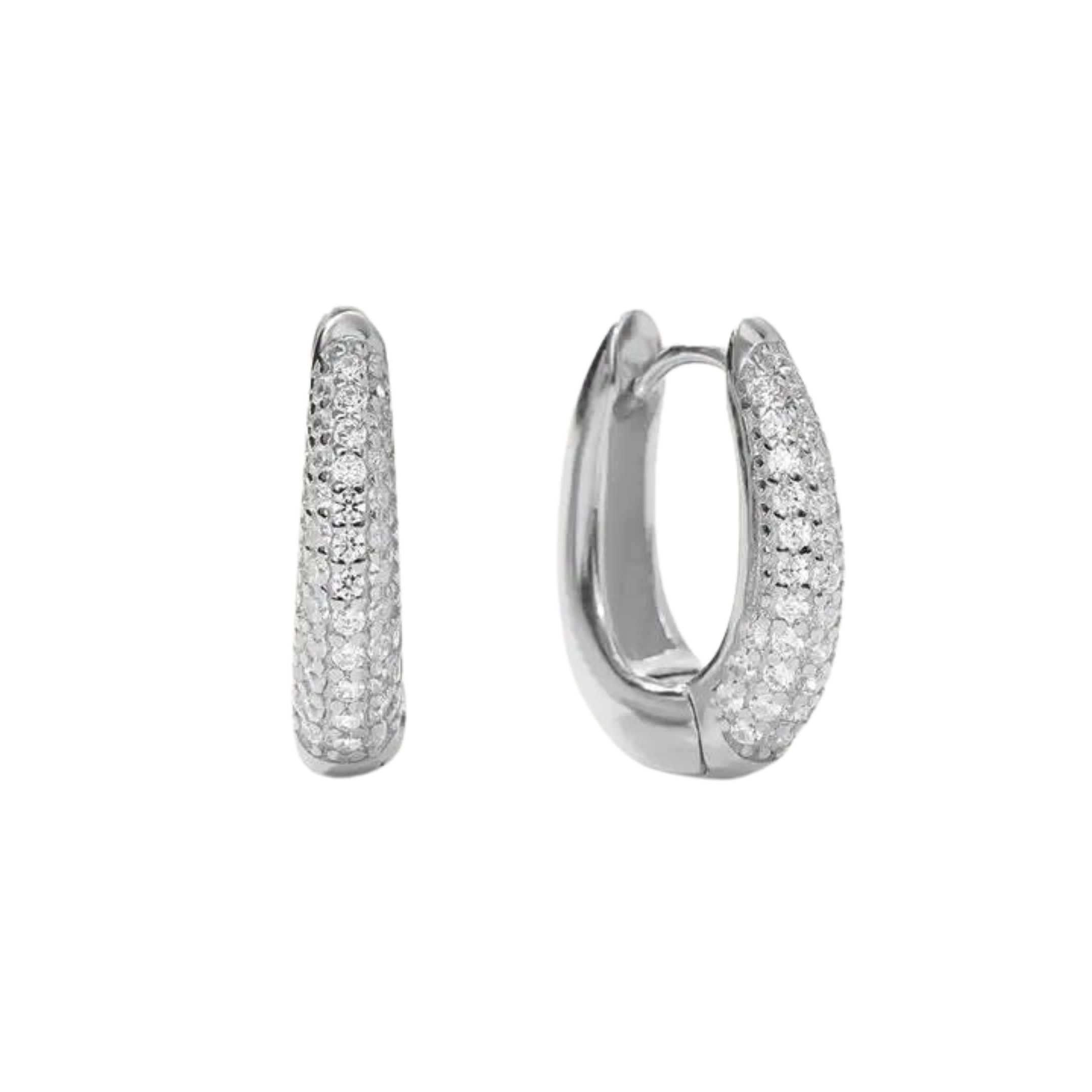 Nazzar Women's Silver Pave U Shape Dome Hoop Earrings In Silver