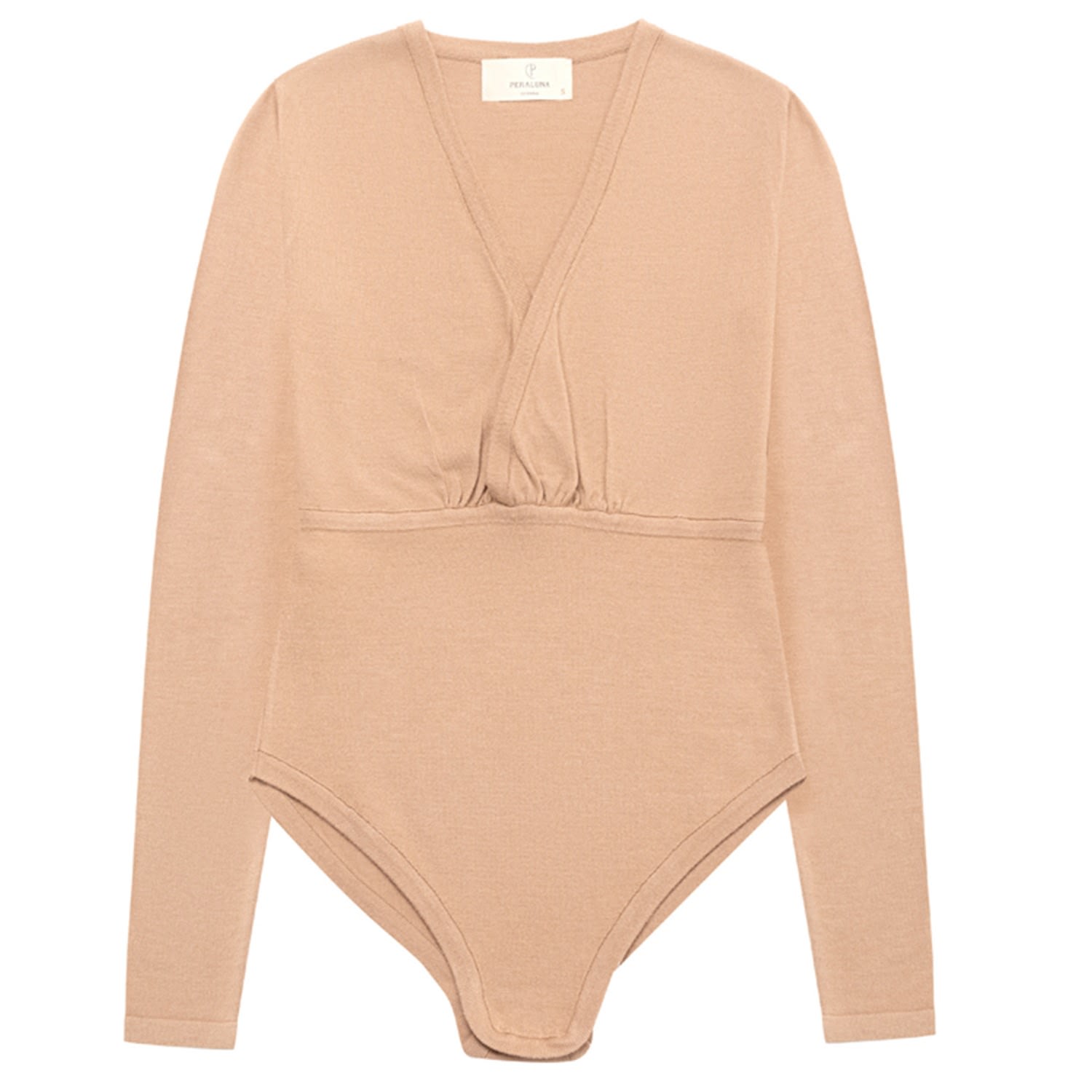 Peraluna Women's Brown Devon V-neck Knit Snap-closure Bodysuit In Camel In Brown