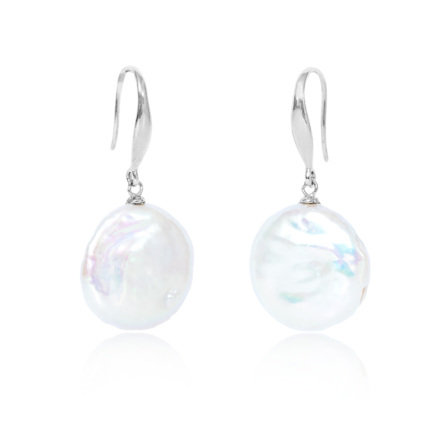 Pearls Of The Orient Online Women's White / Silver Credo Large Coin Cultured Freshwater Pearl Drop Earrings On Silver Hooks In Multi