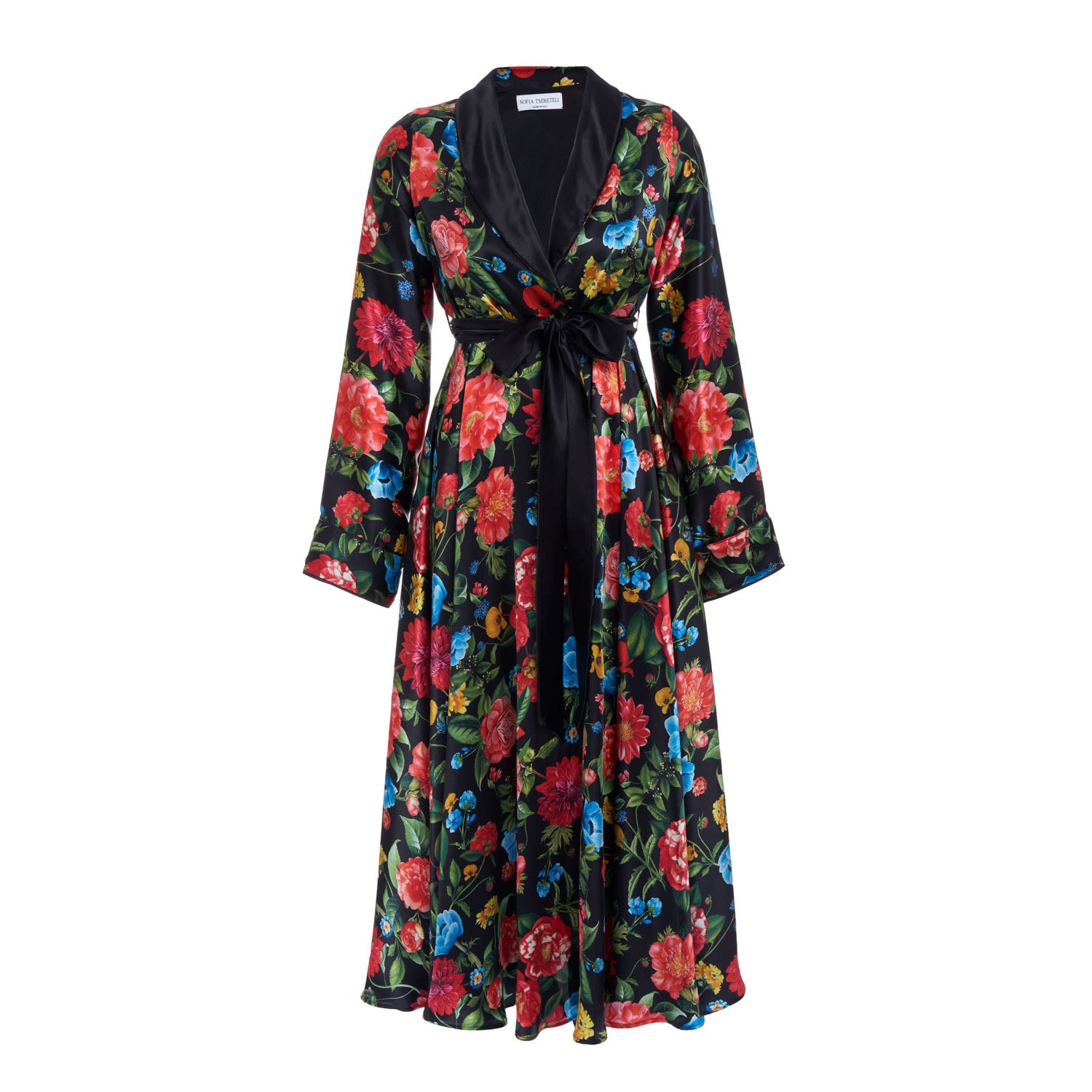 Sofia Tsereteli Women's Silk Dressing Gown With Floral Motif In Multi