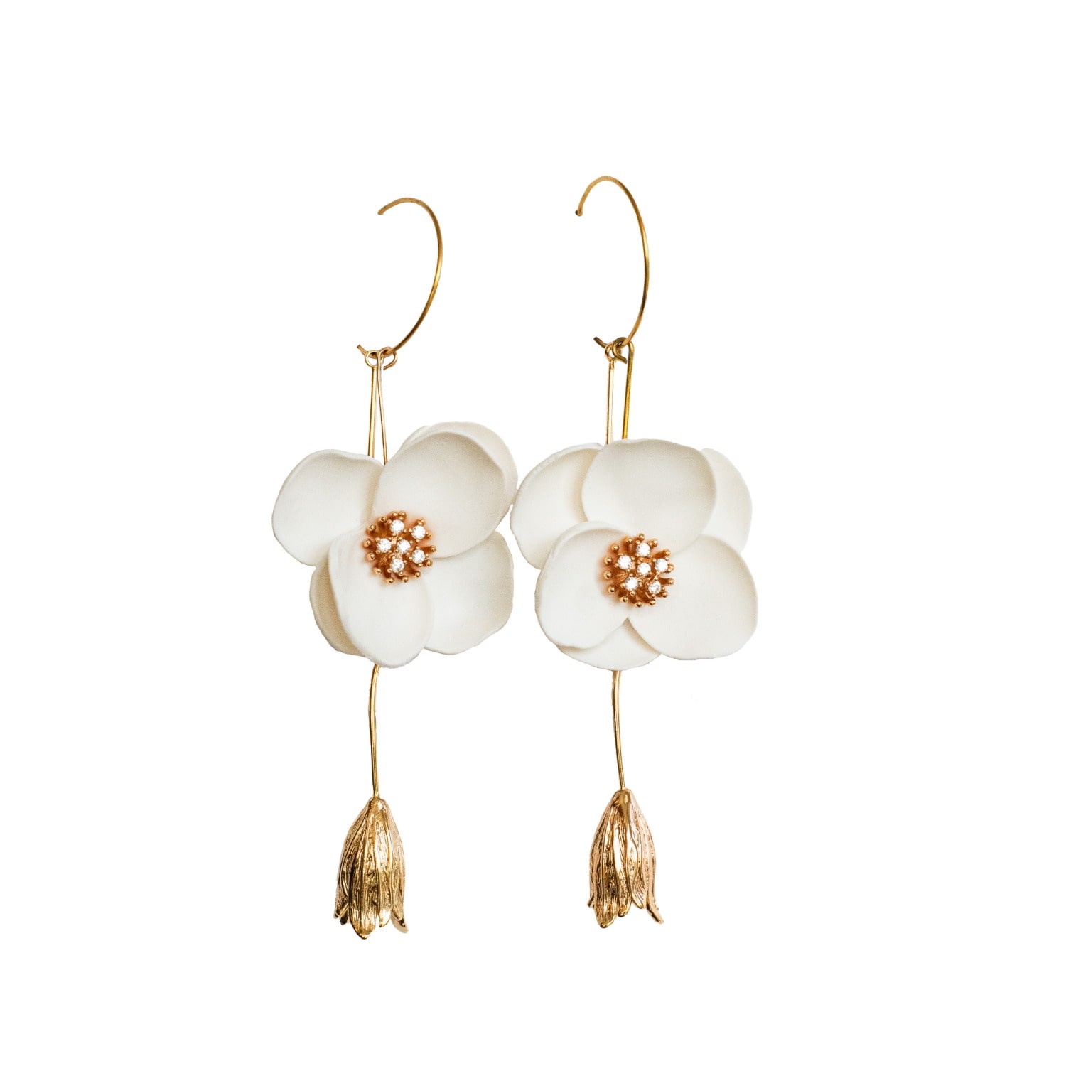 Ziolla Designs Women's Bridal White Floral Drop Earrings
