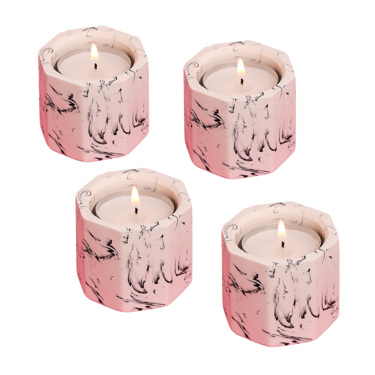 By Shax White Zebra Marbled Tealight Holder - Set Of Four In White