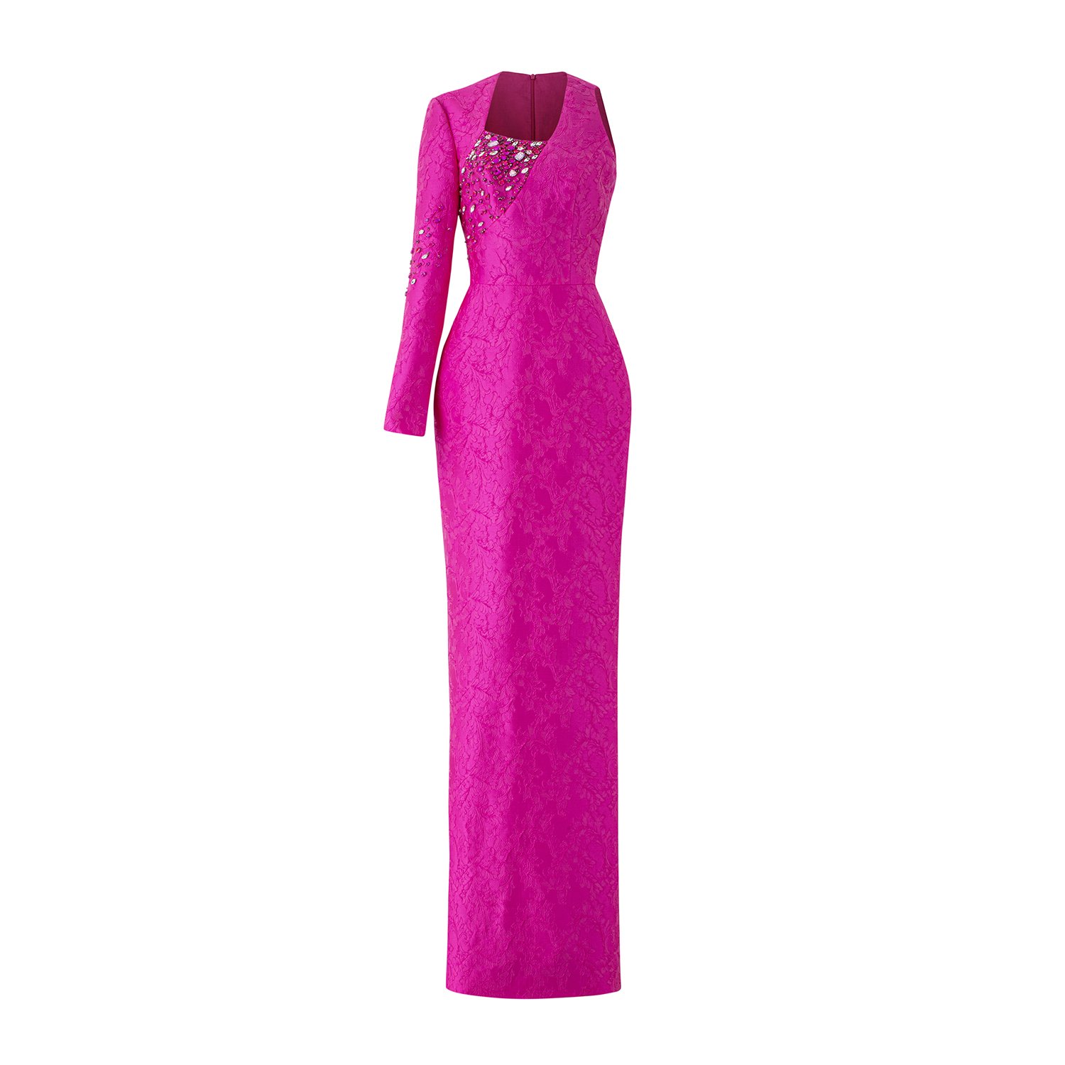 Women’s Pink / Purple Fuchsia Acanthus Jacquard Asymmetric Gown Small I. h.f Atelier