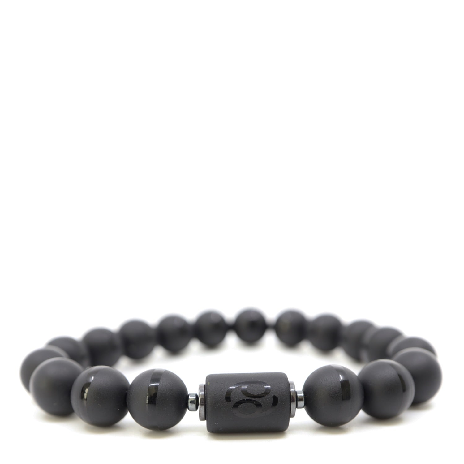 Shar Oke Men's Black / Silver Cancer Zodiac Matte Black Agate Bracelet In Multi