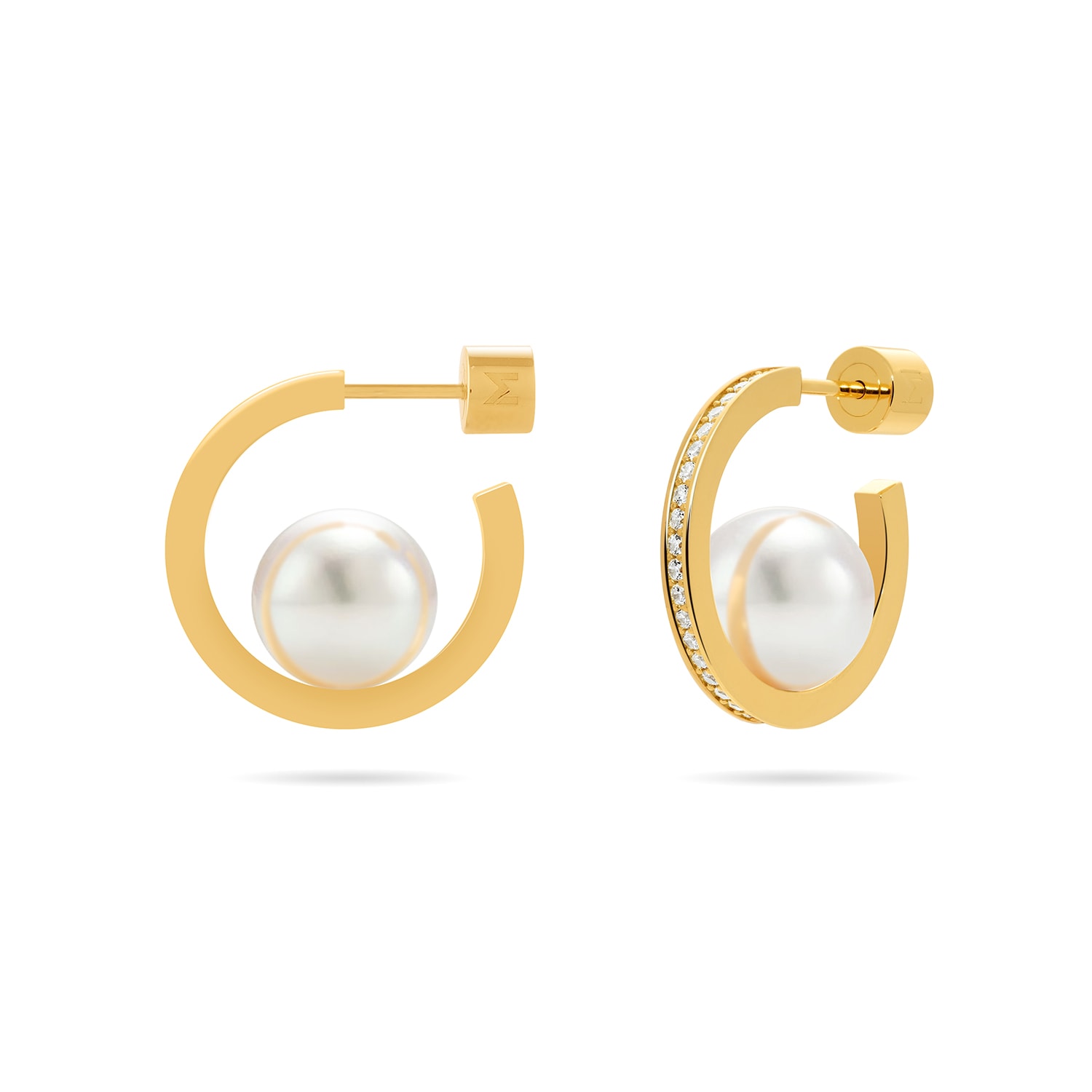 Women’s Pearl Open Hoop Earrings - Gold, Ten Millimeter Pearl Meulien