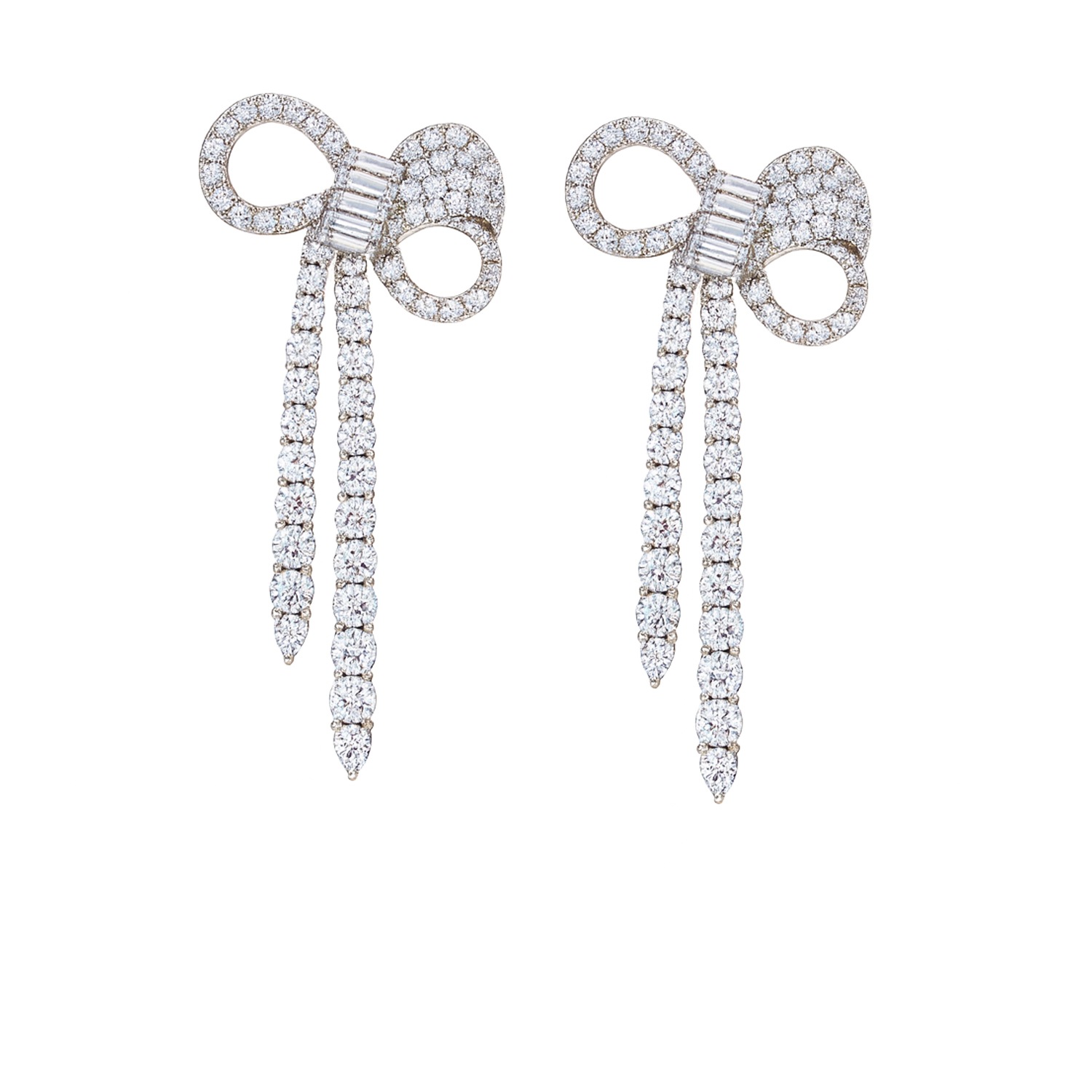 The Gala Women's Silver Crystal Bow Ribbon Drop Earrings