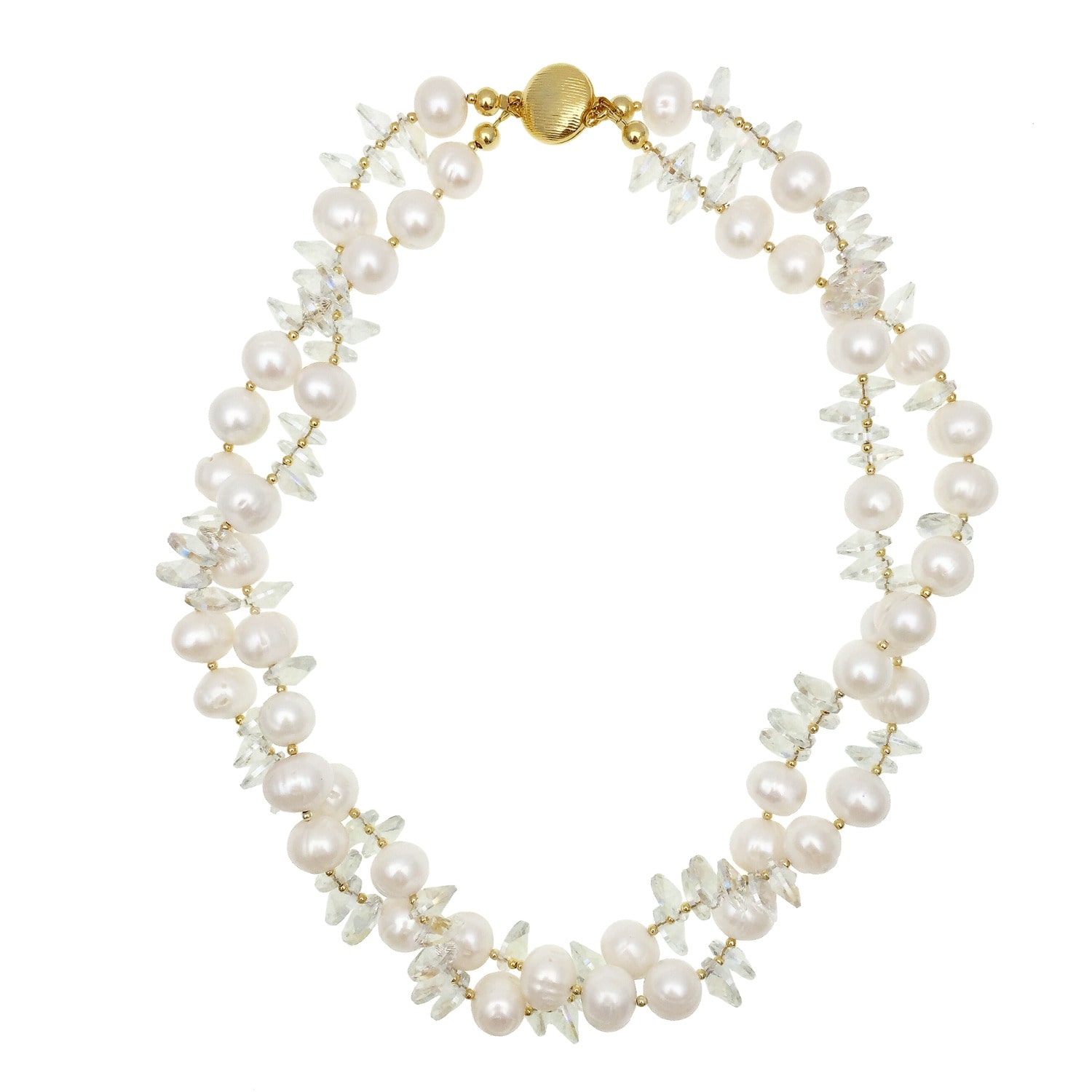 Farra Women's Double Strands Freshwater Pearls & White Crystal Necklace