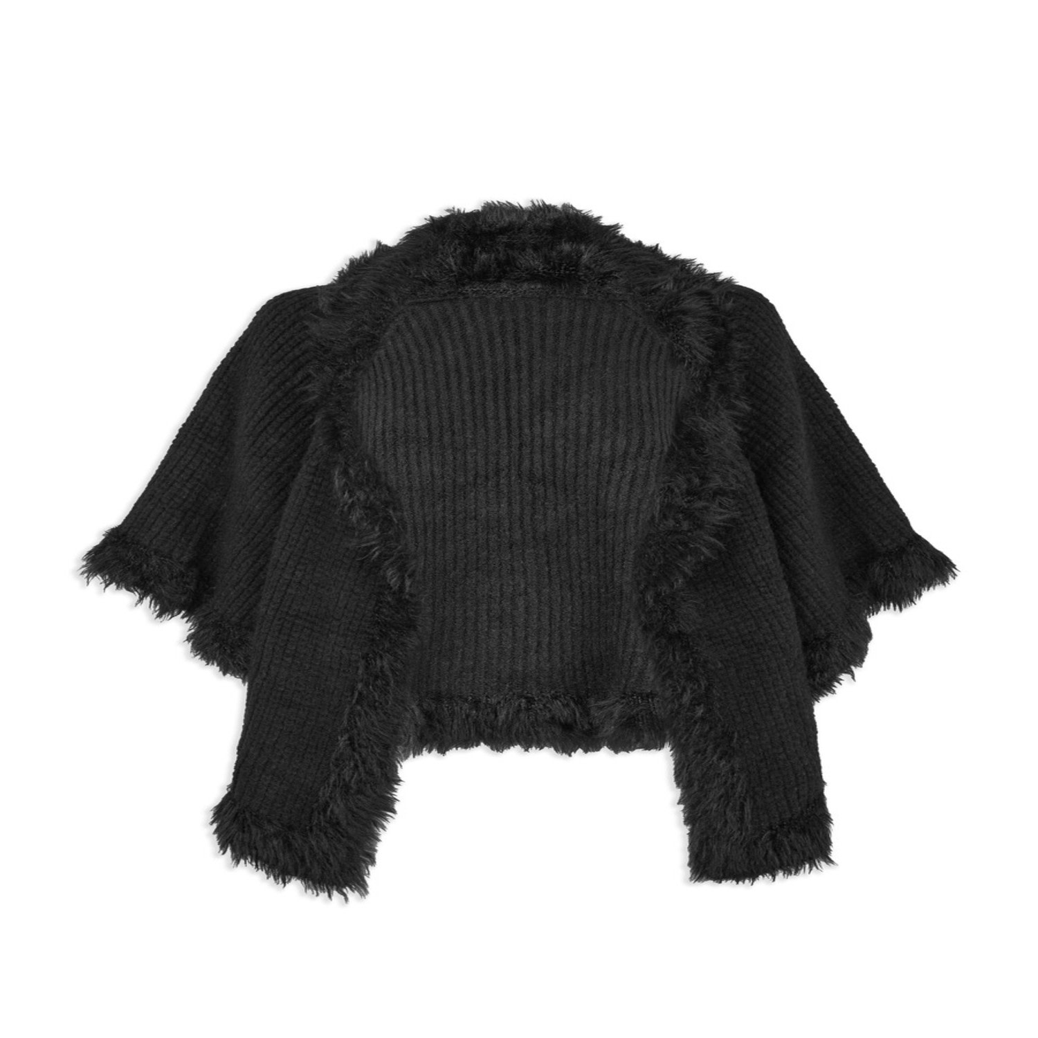 Saachi Women's Fur Trim Knit Open Black Cardigan In Black