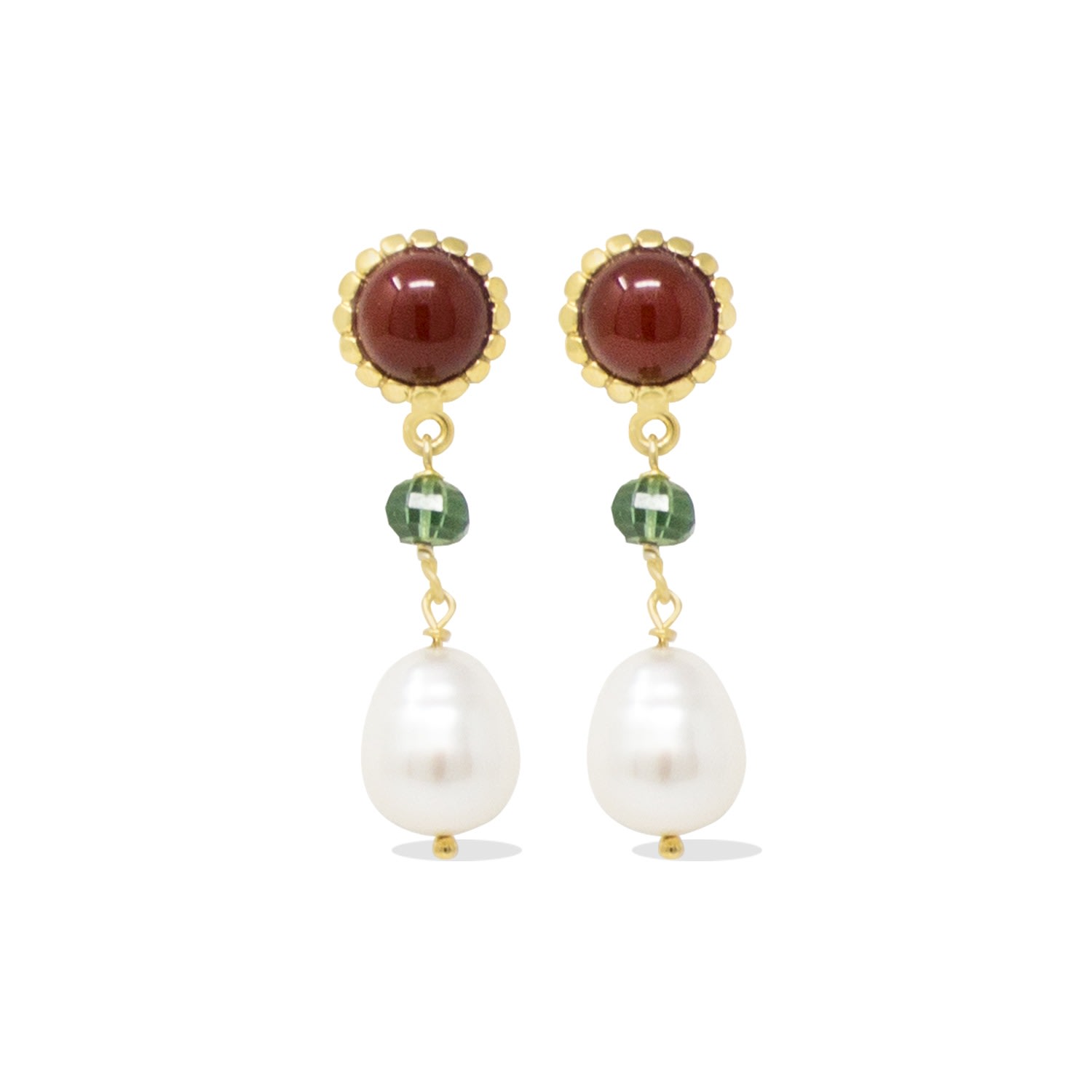 Vintouch Italy Women's Red / Gold Carnelian, Green Agate & Pearl Drop Earrings In Multi