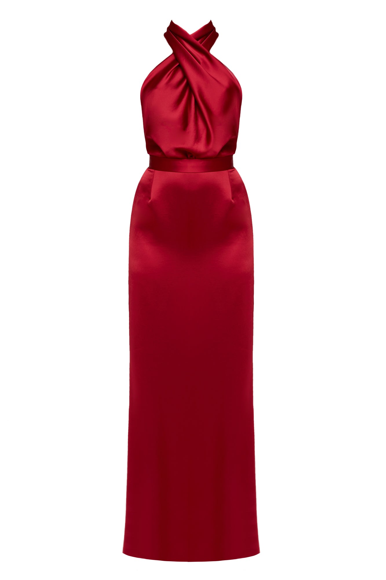 Undress Aliur Deep Red Maxi Evening Dress With X Neck In Red