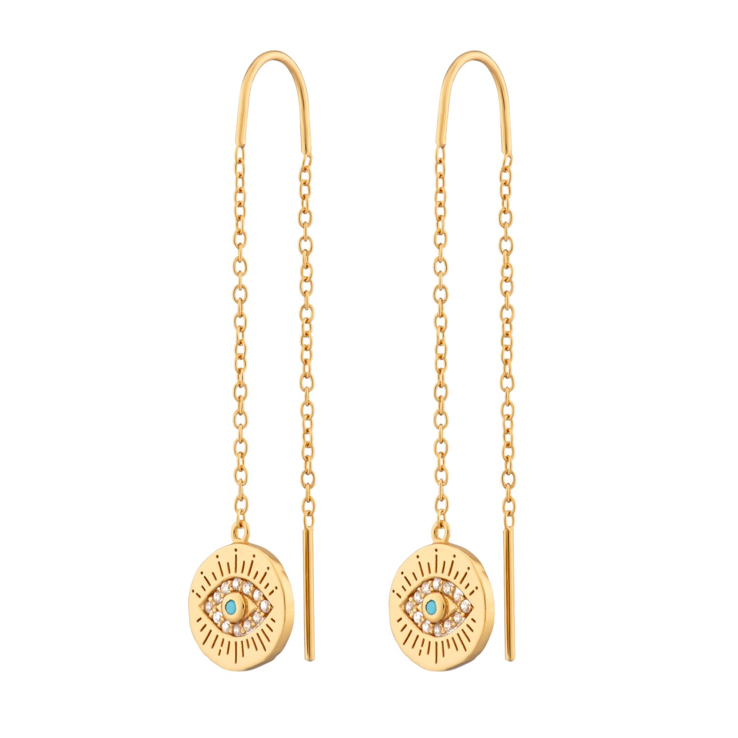 Scream Pretty Women's Gold / Blue Gold Evil Eye Threader Earrings