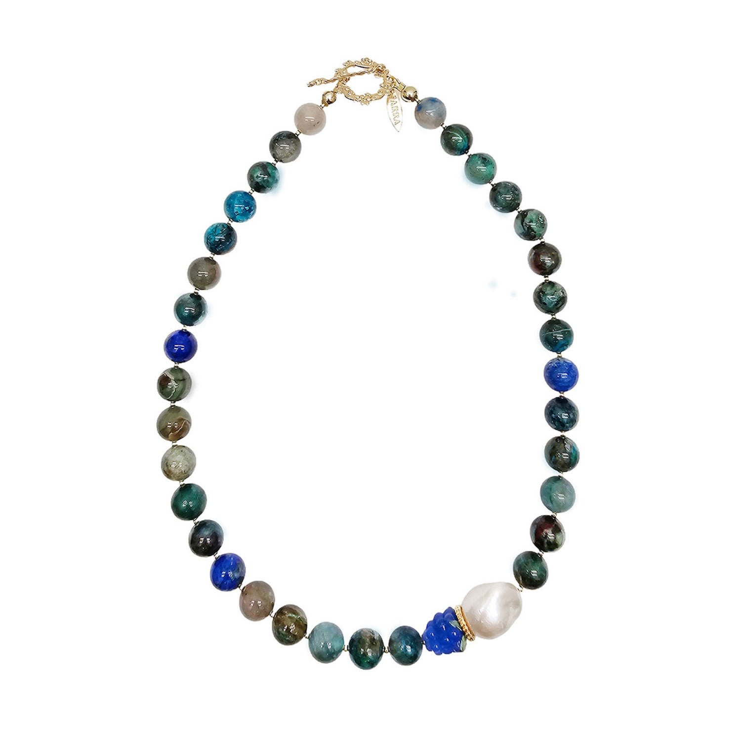 Farra Women's Phoenix Lapis With Baroque Pearl And Blue Raspberry Necklace