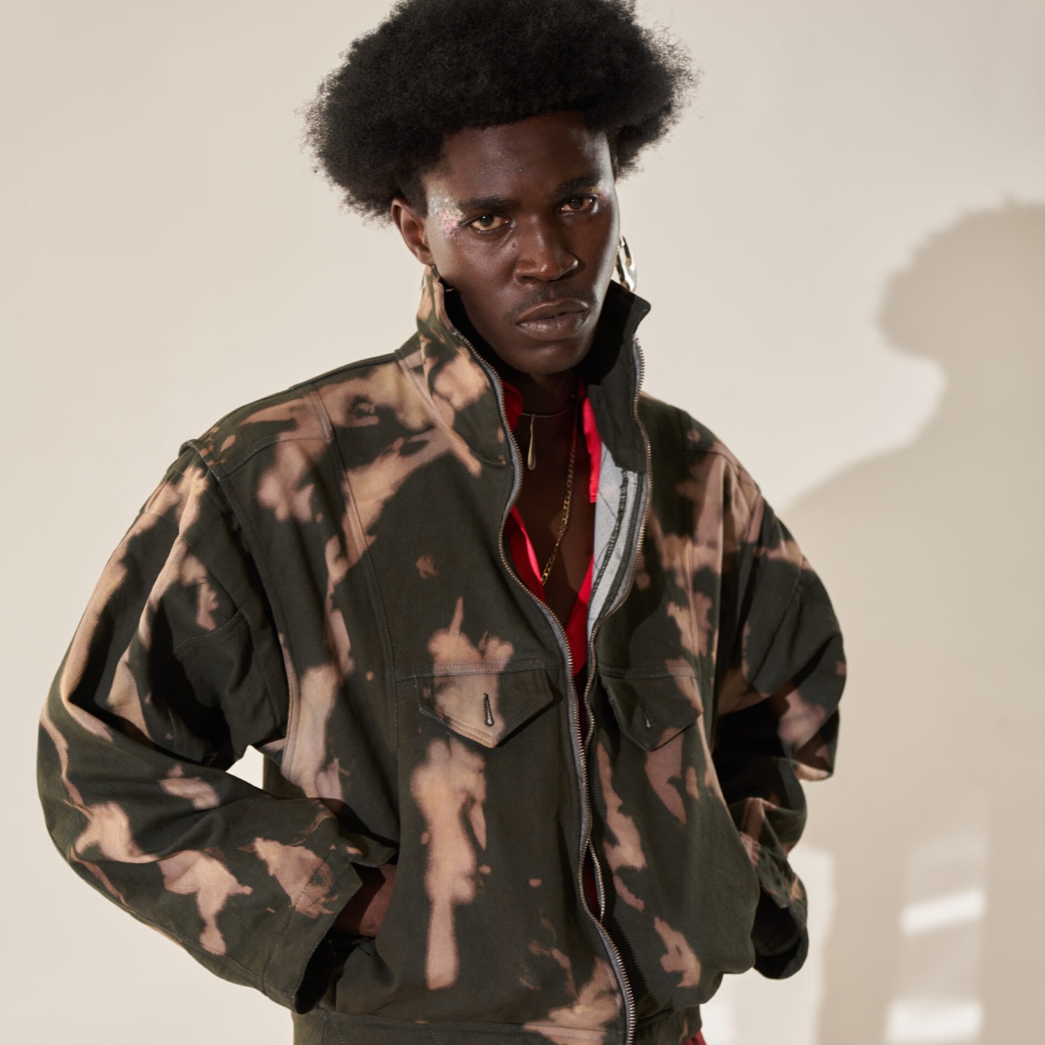 Zasta Studio Men's Color Palette Raw Denim Dark Green Camouflaged Oversized Jacket E Four In Black/white