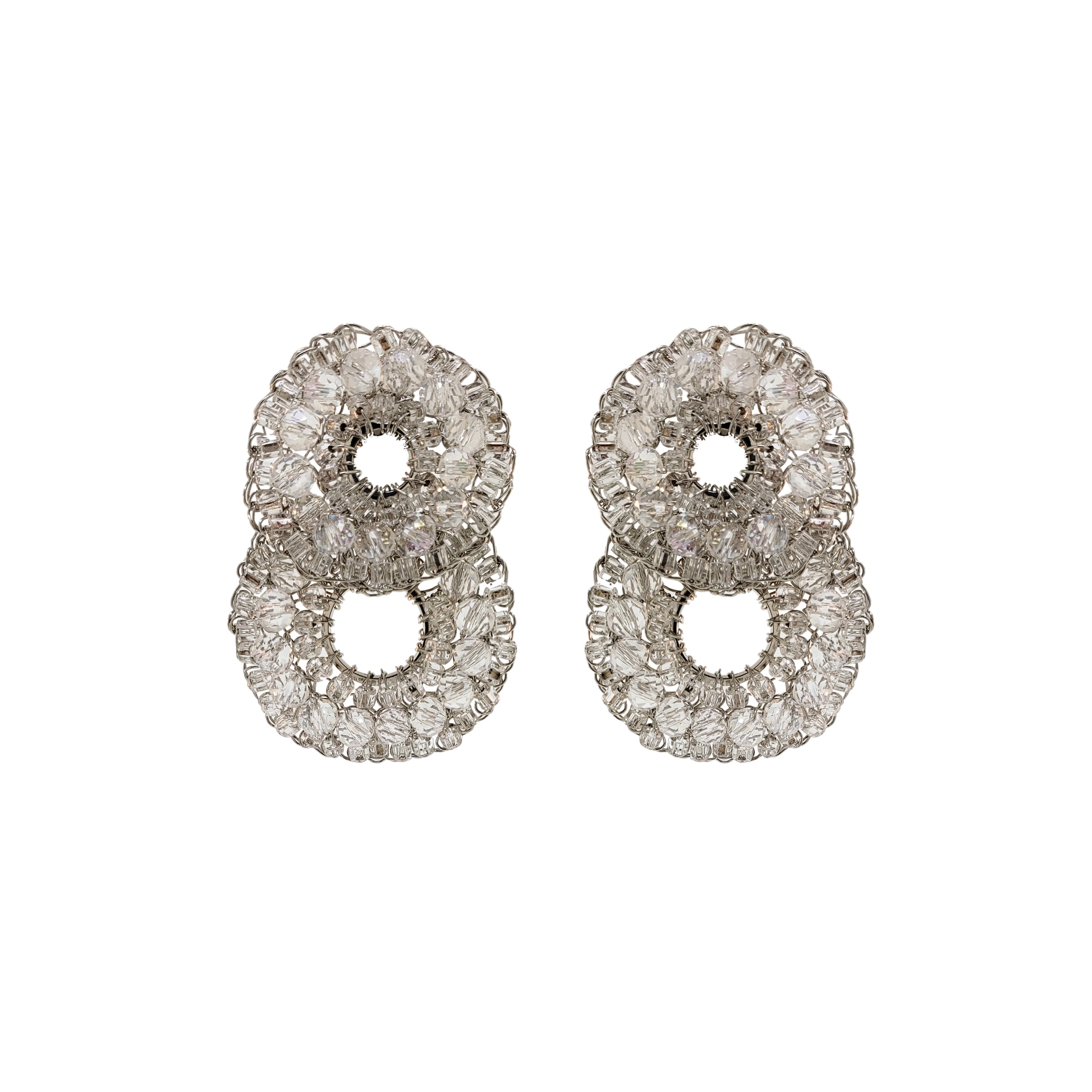 Lavish By Tricia Milaneze Women's Neutrals / Silver Clear & Silver Gush Small Handmade Crochet Earrings