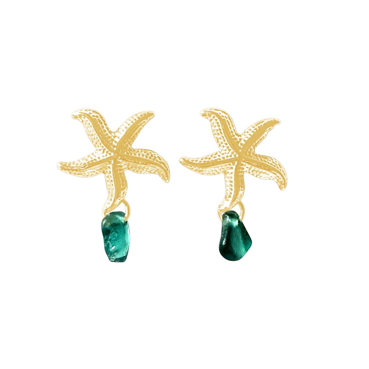 Glasstyk I/s Women's Starfish Earrings Blue Sea Glass Gold