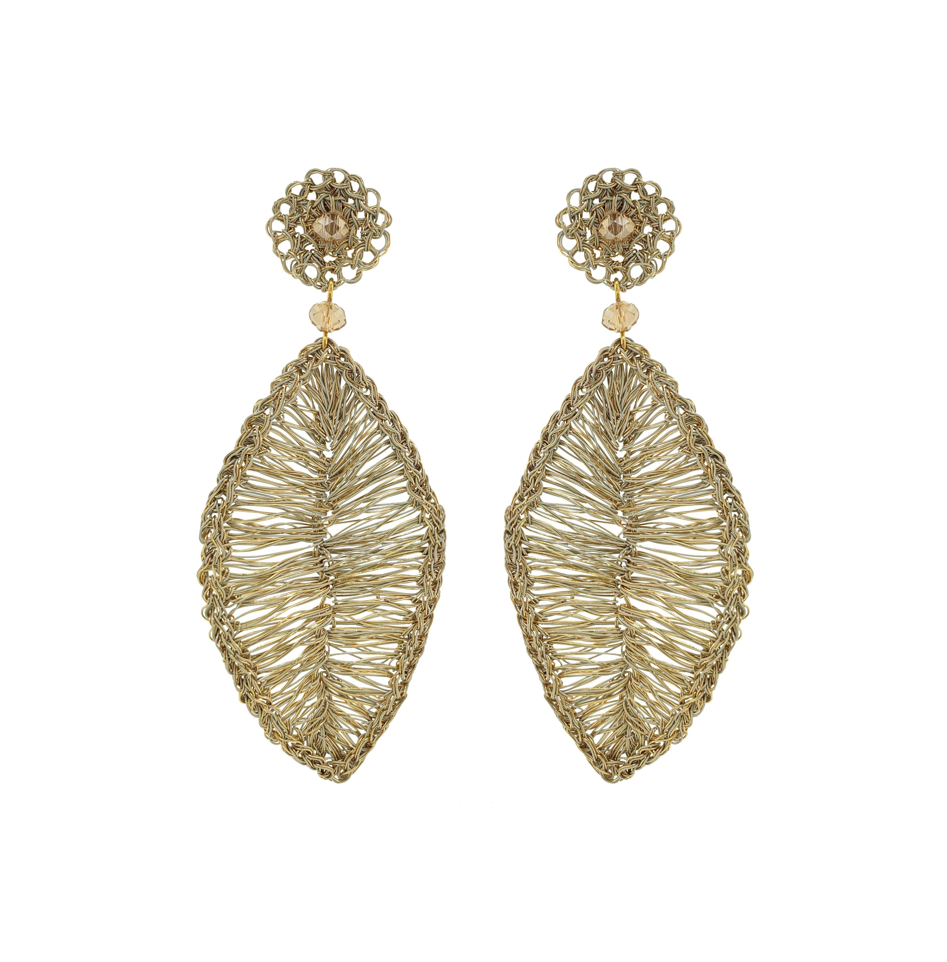 Lavish By Tricia Milaneze Women's Neutrals / Gold / White Vintage Gold Leaf Handmade Crochet Earrings