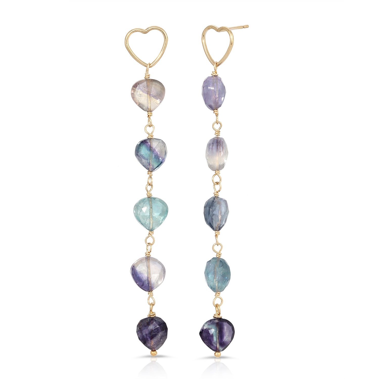 Heather Hawkins Jewelry Women's Crazy On You Linear Heart Drop Earrings - Fluorite - Goldfilled
