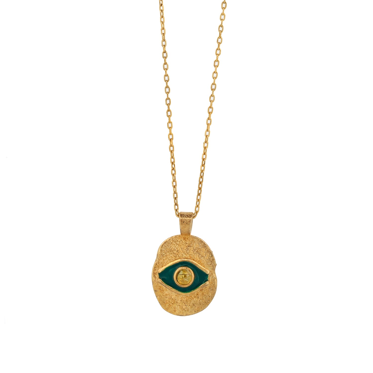 Women’s Yellow / Orange / Gold Happiness Green Eye Gold Necklace - Green Ebru Jewelry