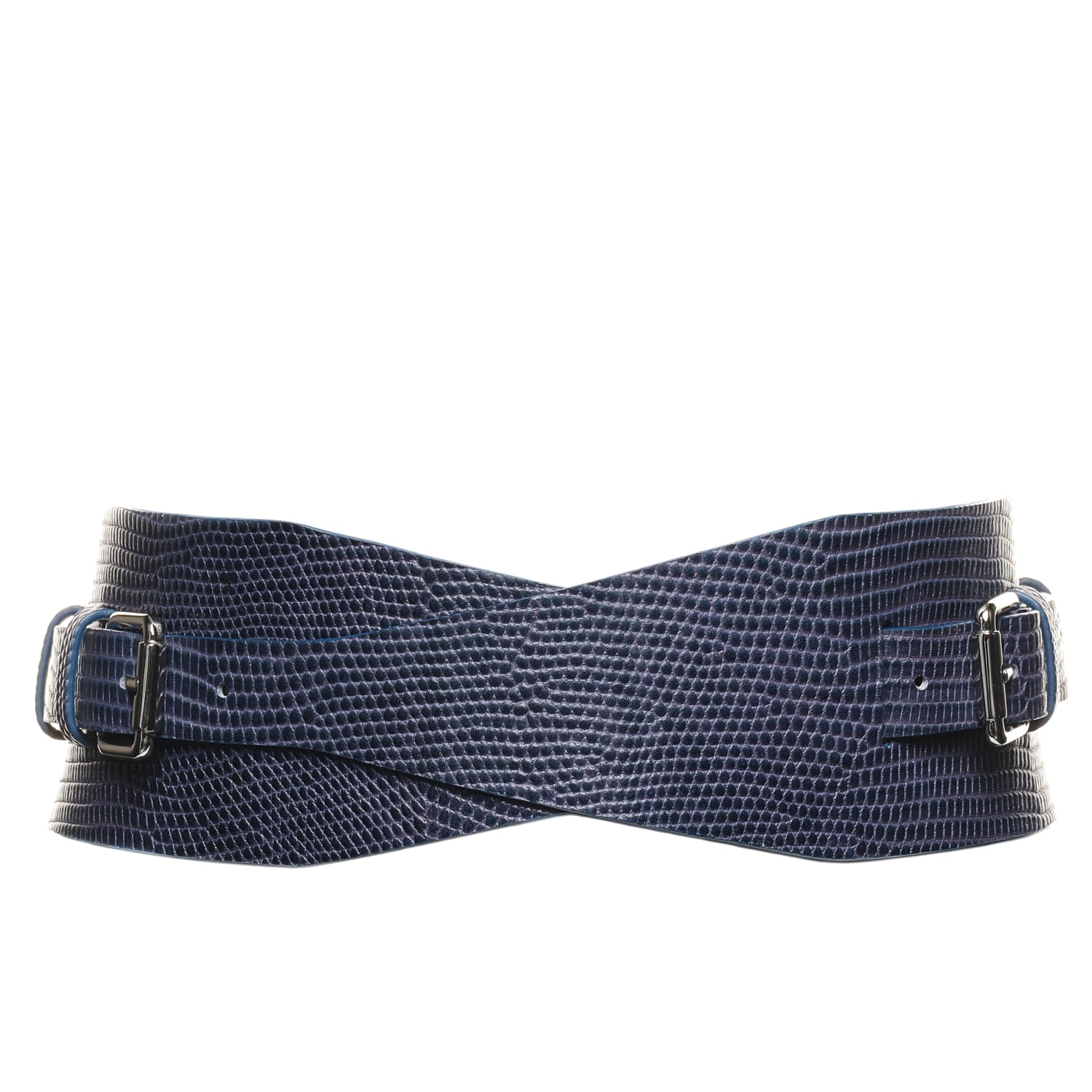 Women’s Blue / Grey Leather Waist Belt - Dakota Blue Gray Croc 26" Plik X Haya