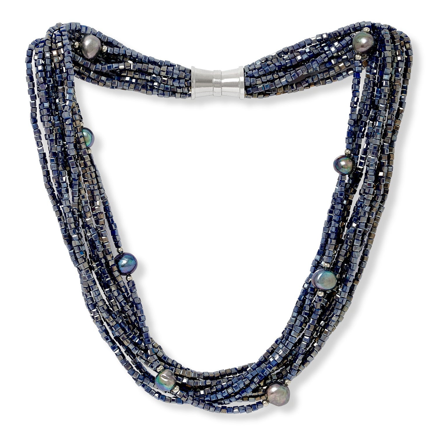 Women’s Clara Multi-Strand Dark Blue Crystal Necklace With Cultured Freshwater Pearls Pearls of the Orient Online