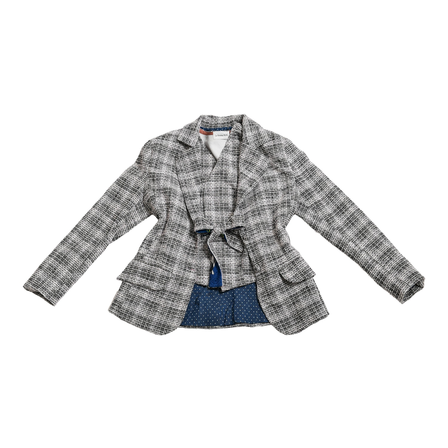 La Femme Mimi Women's Grey / White Blazer Coat With Vest In Grey/white