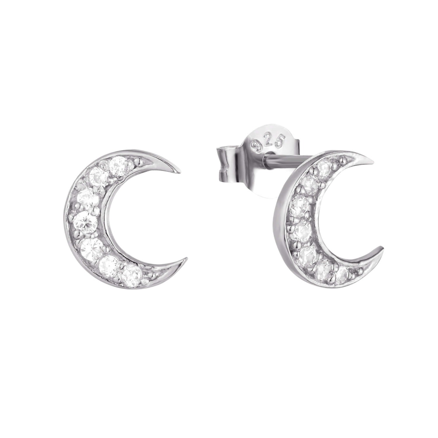 Women’s Ecoated Sterling Silver Cz Crescent Moon Studs Seol + Gold