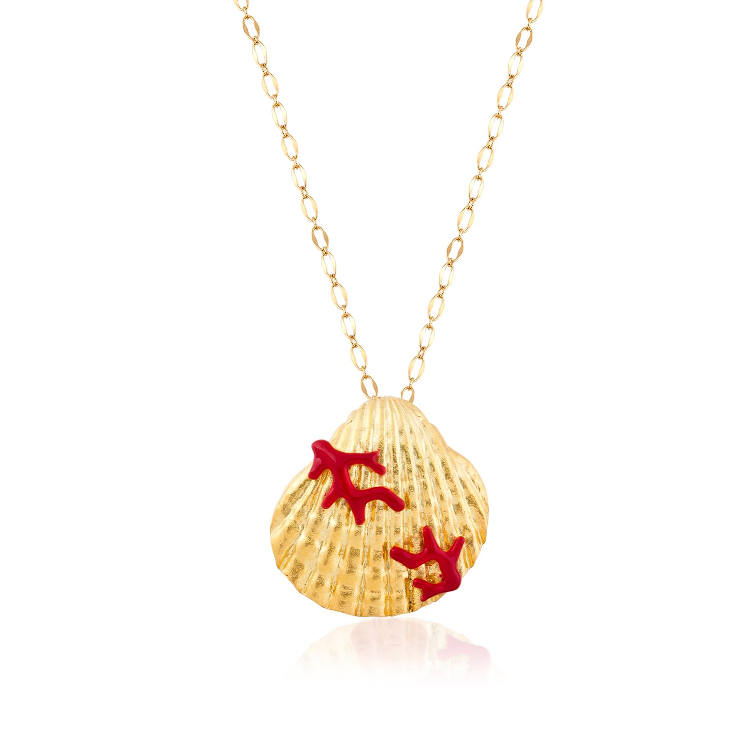 Women’s Seashell Necklace With Red Coral Milou Jewelry