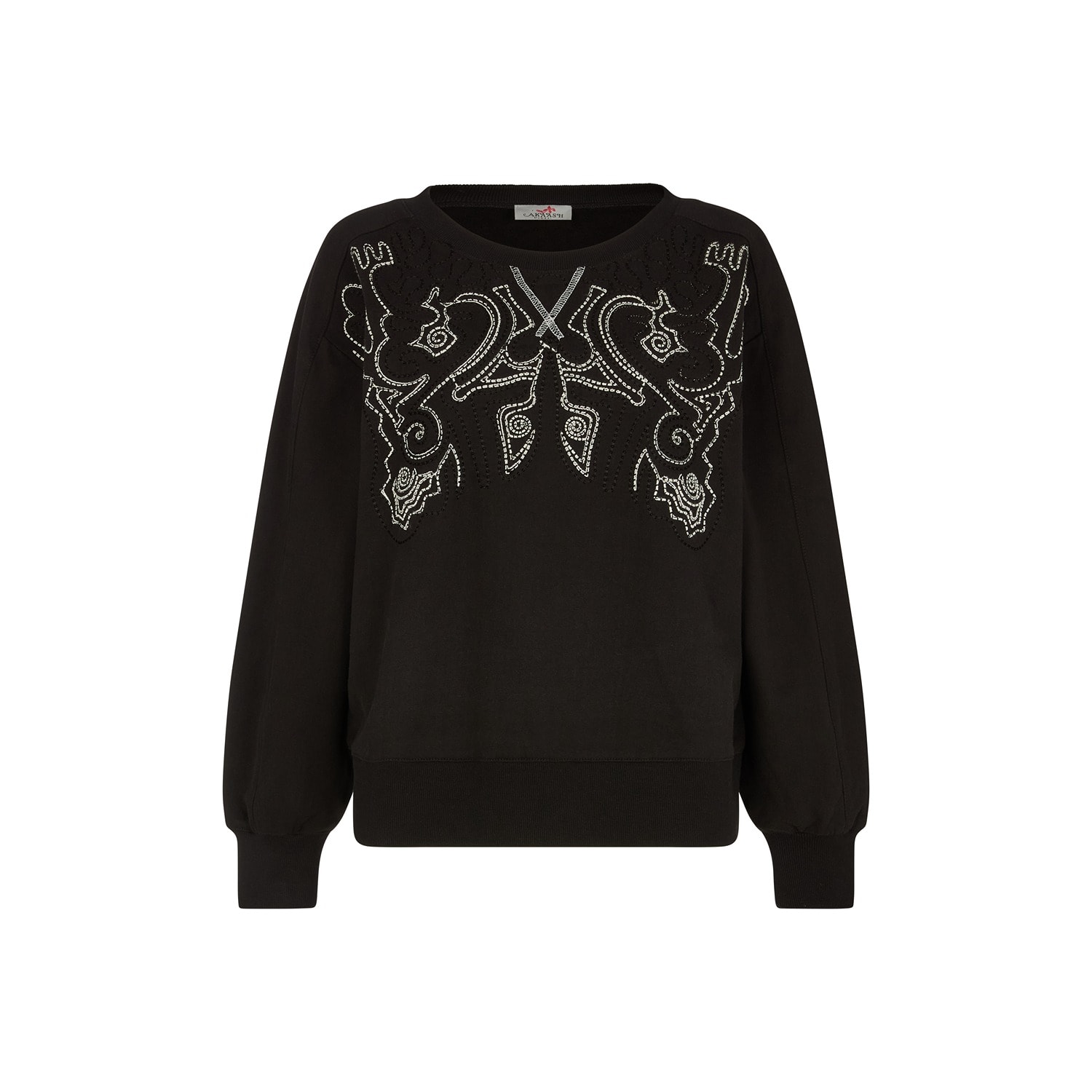Raffya Women's Marmalade Long Sleeves Embroidered Sweatshirt In Black In Black
