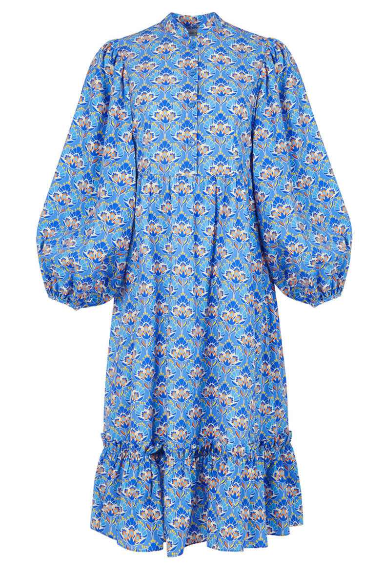 Women’s The Amelia Organic Cotton Midi Shirt Dress In Blue Lotus Floral Medium Lavaand