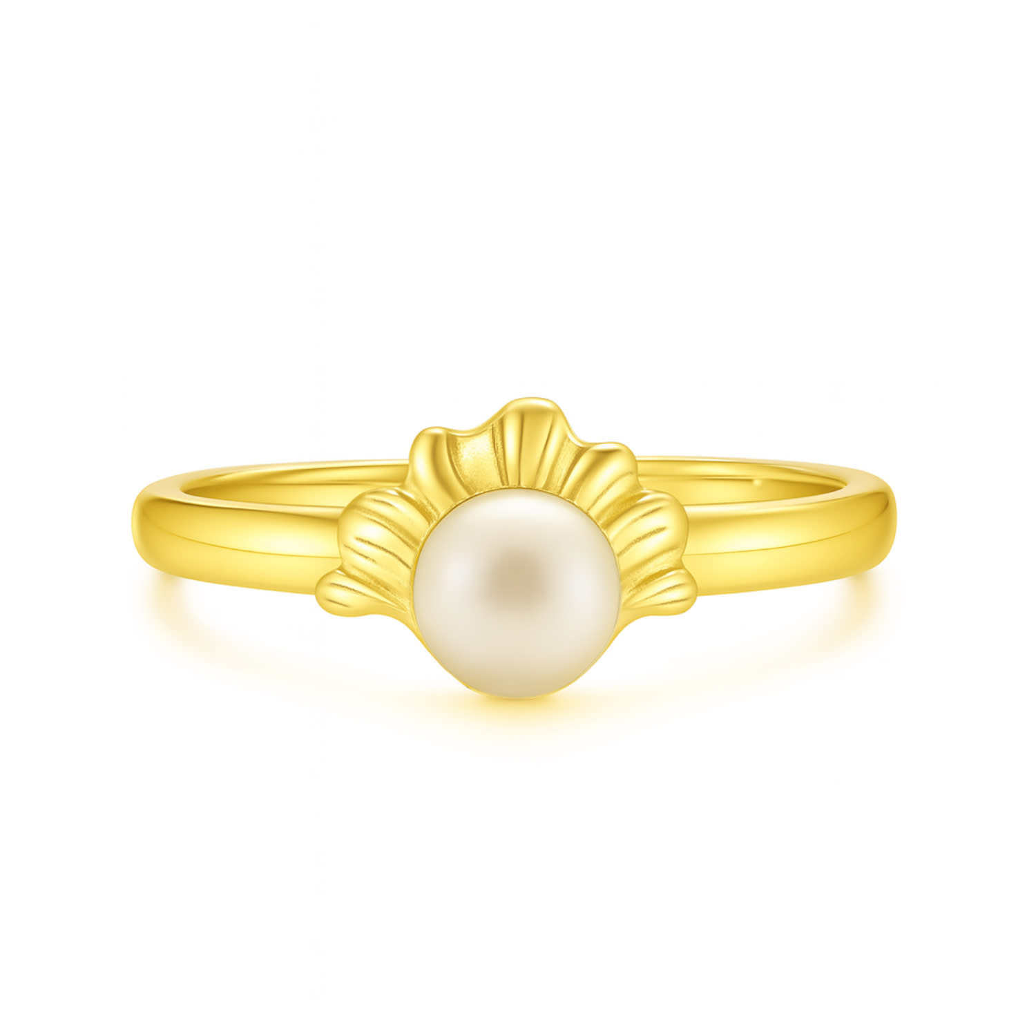 Unaloe Women's Adjustable Shell Ring With Natural Pearl In Sterling Silver With Gold Plated -  Handma In Gold