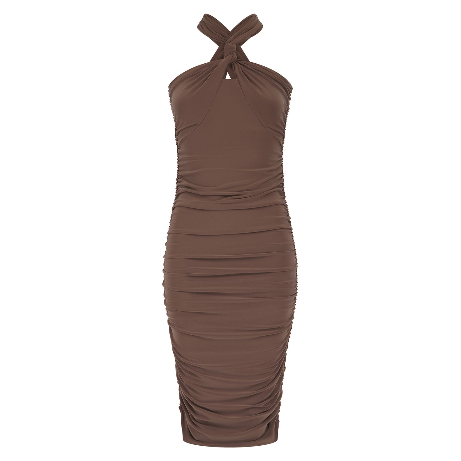 Celestine & Mae Women's Brown Citrine Midi Dress In Woodsmoke Tan In Brown