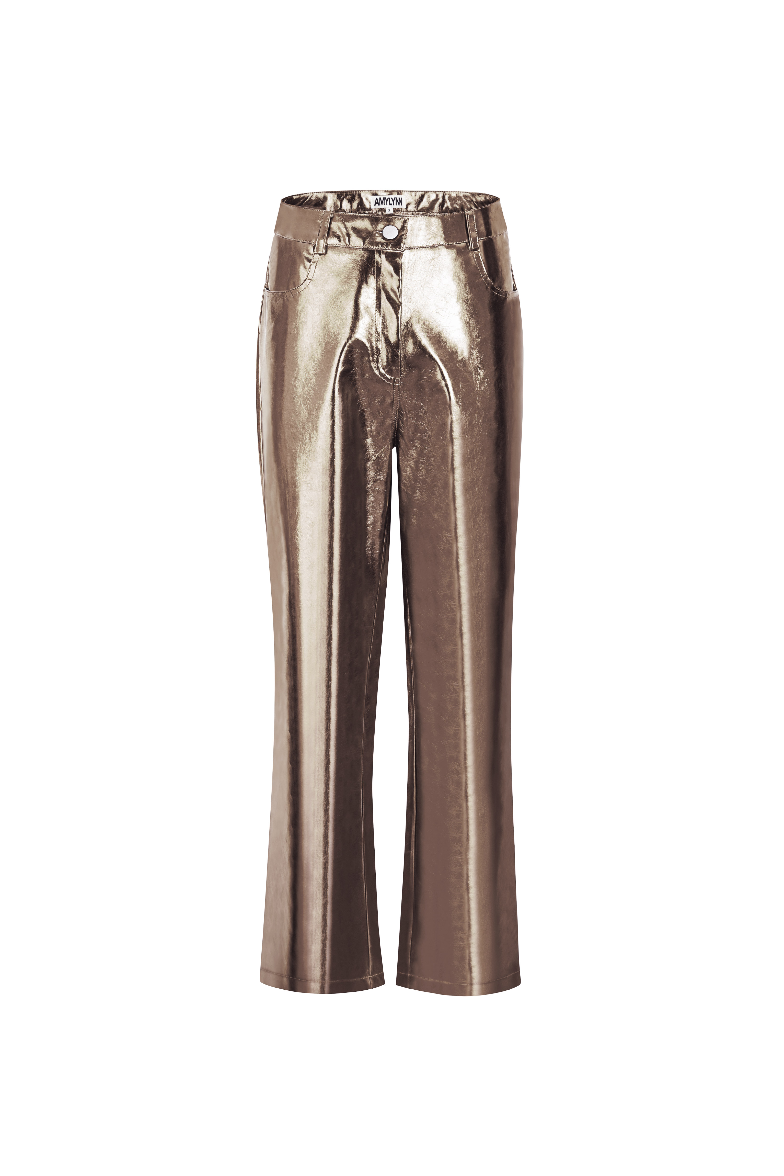 Amy Lynn Women's Brown Lupe Charcoal Metallic Vegan Leather Trousers