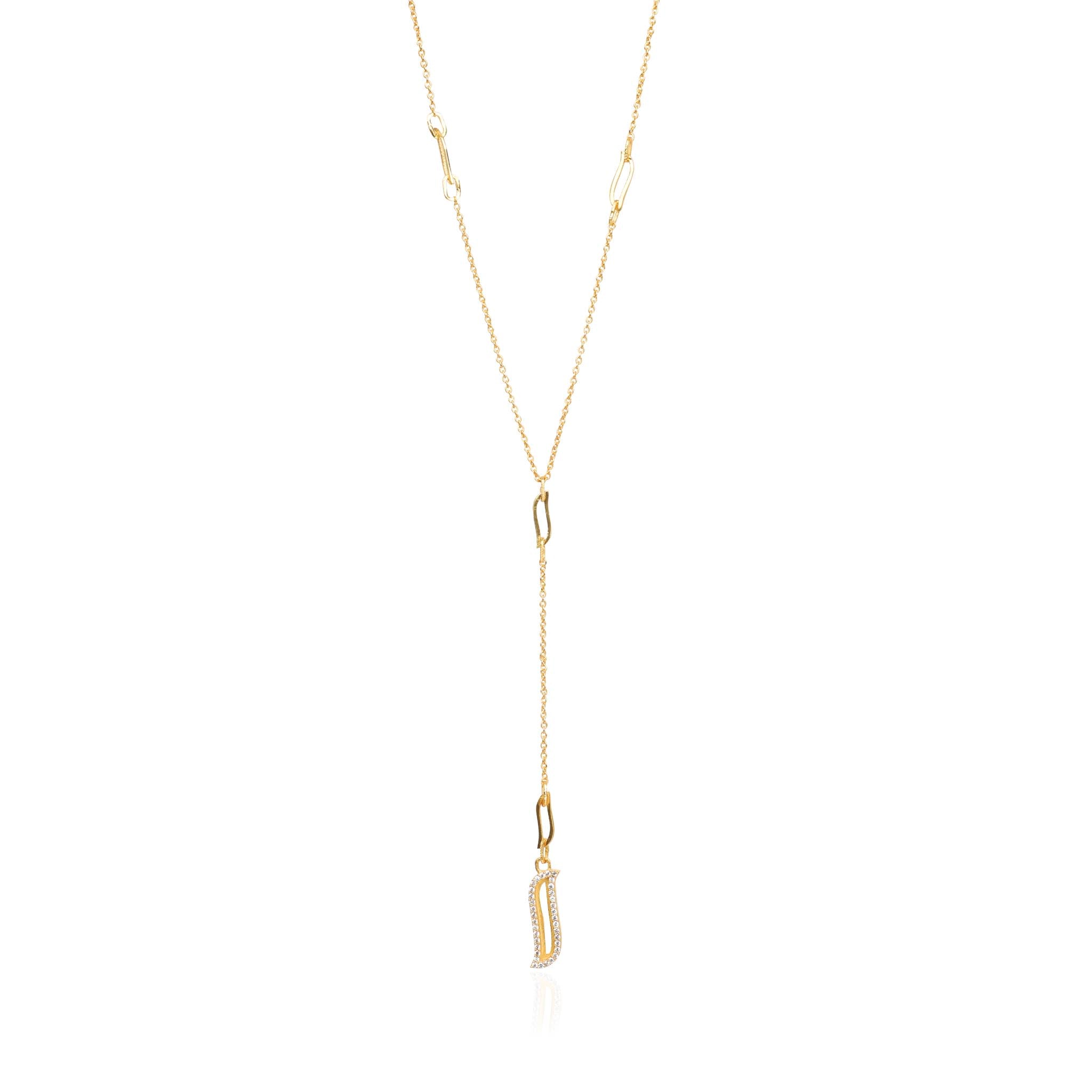 Lila Rasa Women's Gold Lariat Necklace - Cubic Zirconia Wave Symphony In Gold