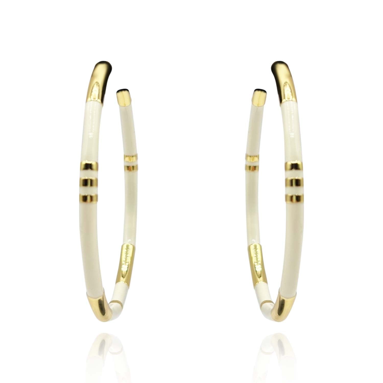 Michael Nash Jewelry Women's Gold / White White And Gold Stripe Hoop Eaarings