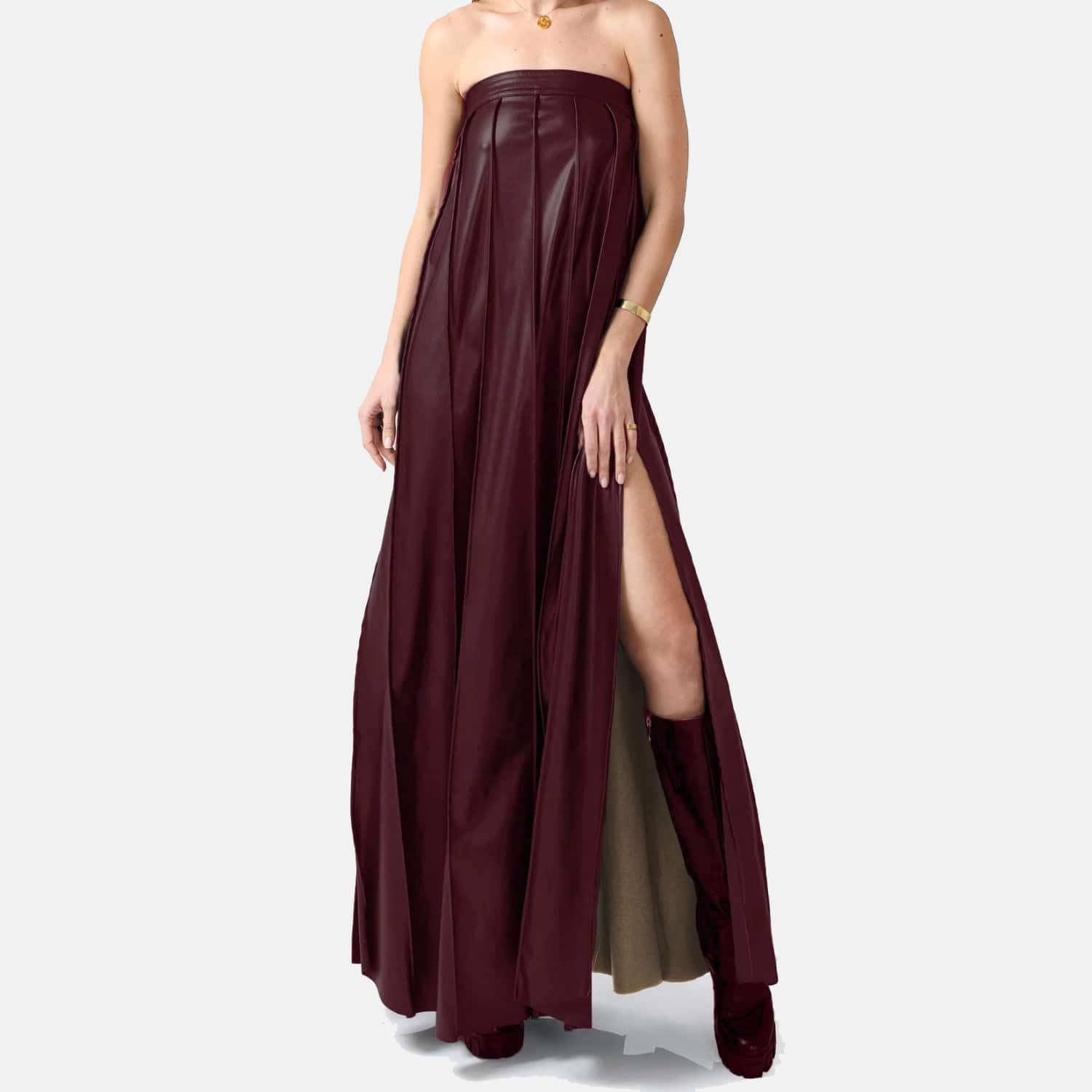 faux leather high low dress Faux Leather Corset Midi Dress | Shapewear Bolero Set main image 0