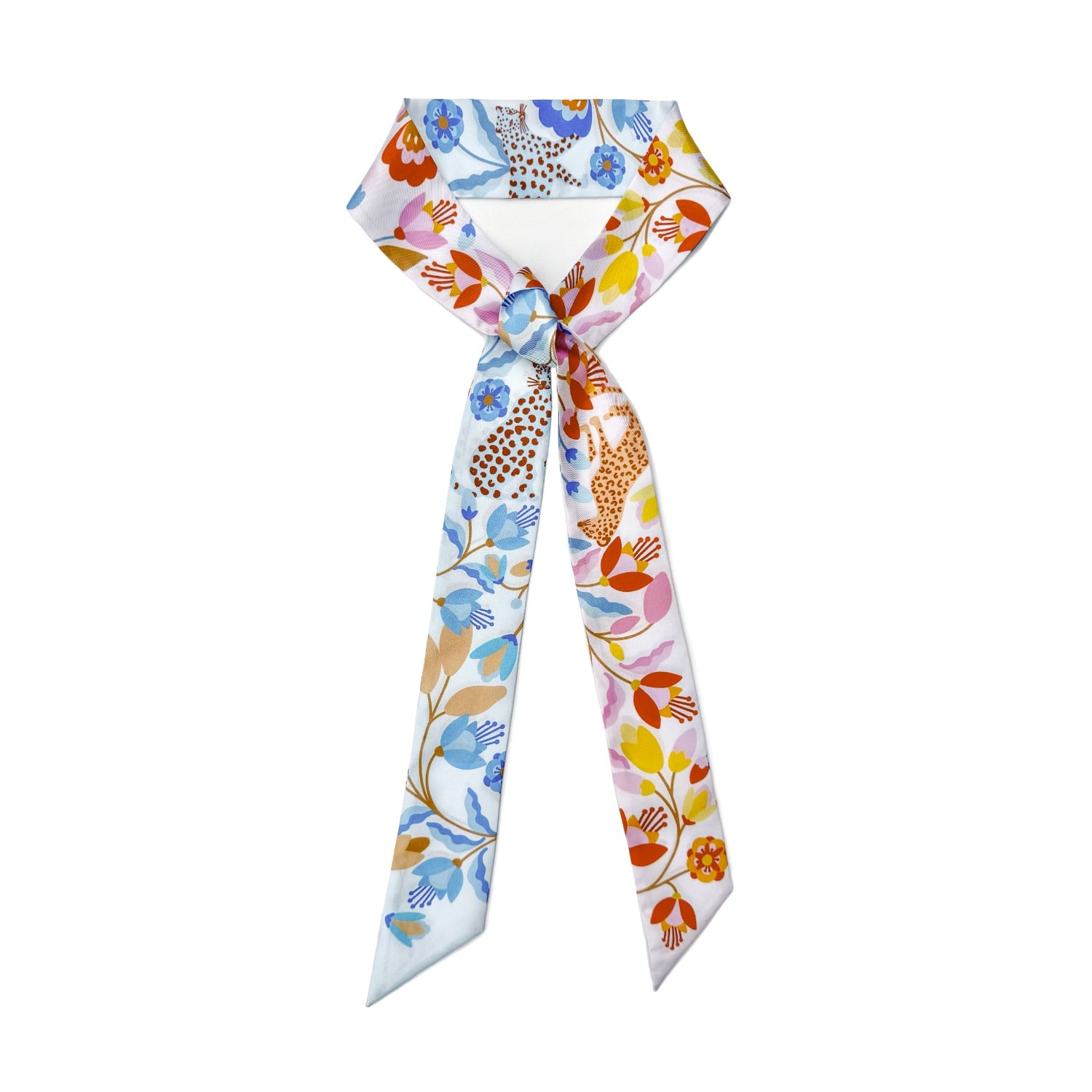 Jessie Zhao New York Silk Skinny Scarf Pink Blossom Jungle In Multi