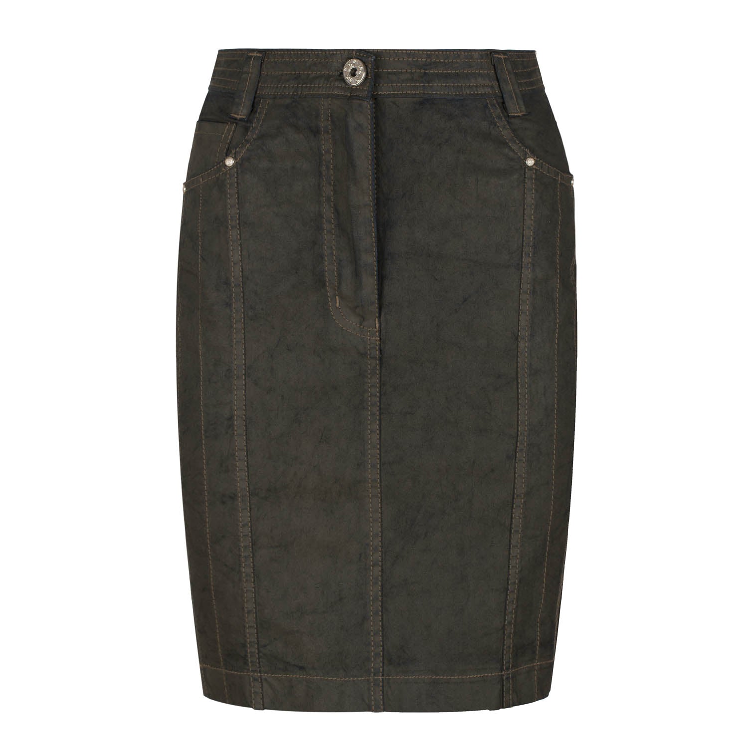 Conquista Women's Neutrals Khaki Denim Style Fitted Skirt With Stitching Detail In Yellow