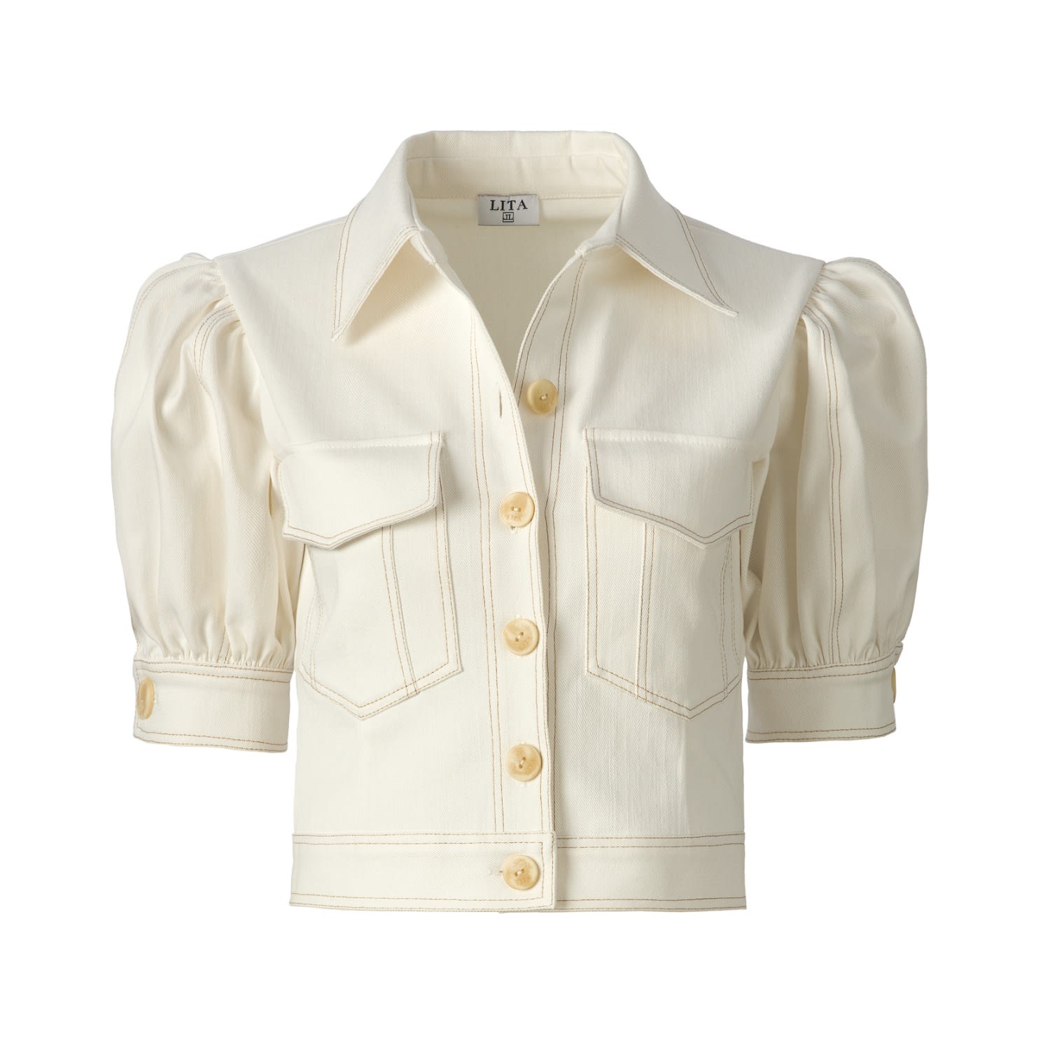 Lita Couture Women's Topstitch Detail White Shirt In White