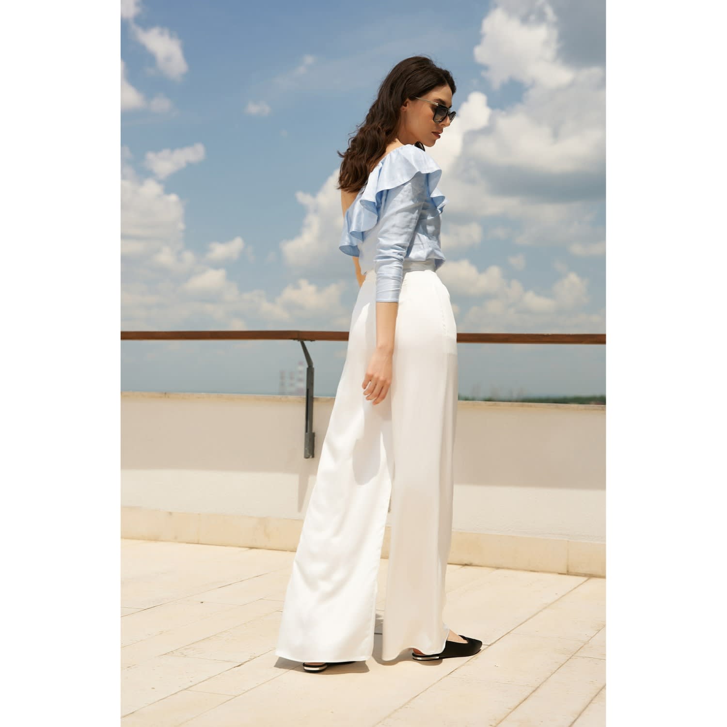 Satin High Rise Wide Leg Trousers - White, AVENUE No.29