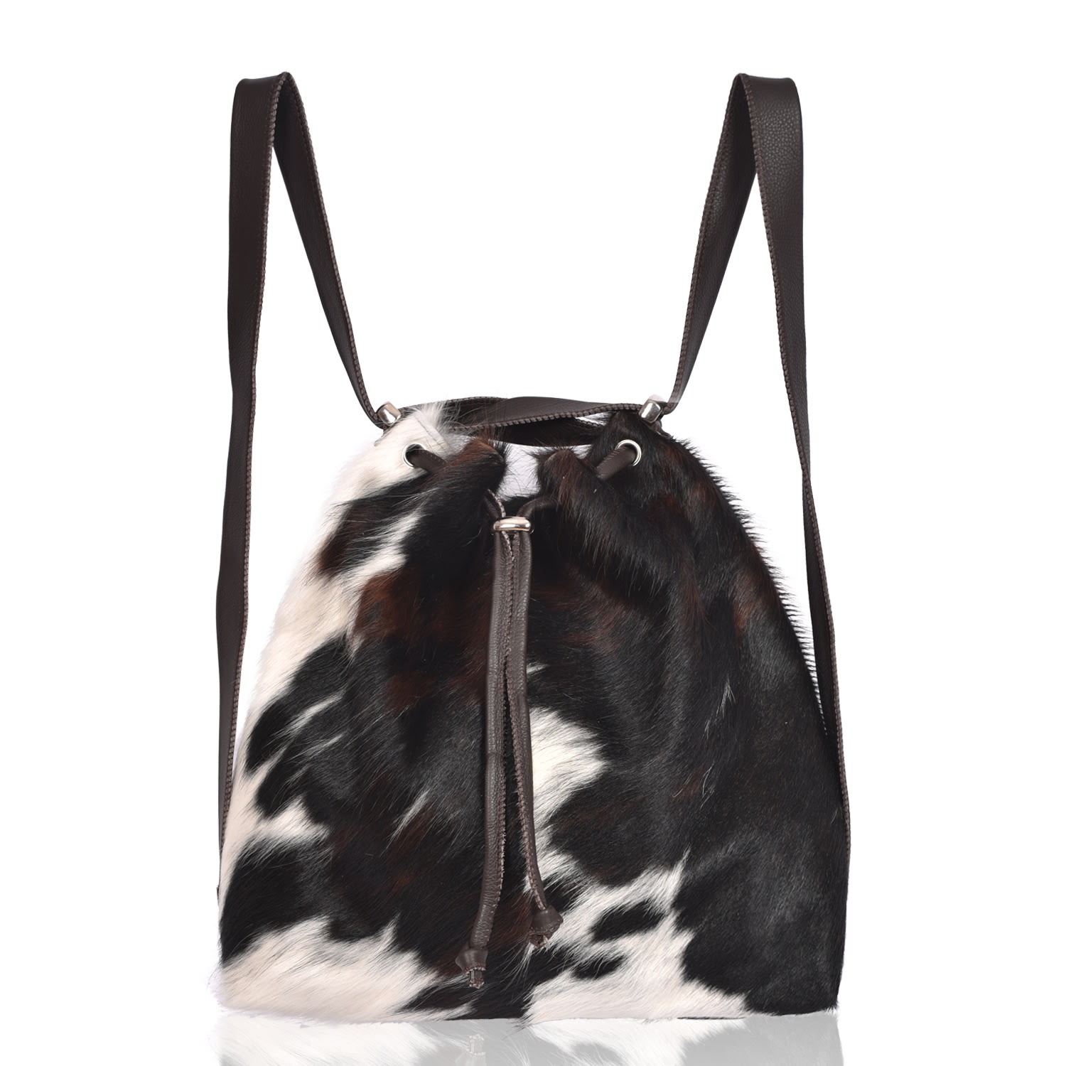 Owen Barry Women's Cowhide Backpack/shoulder Bag Tricolour White/brown/black - Mathilde In Brown