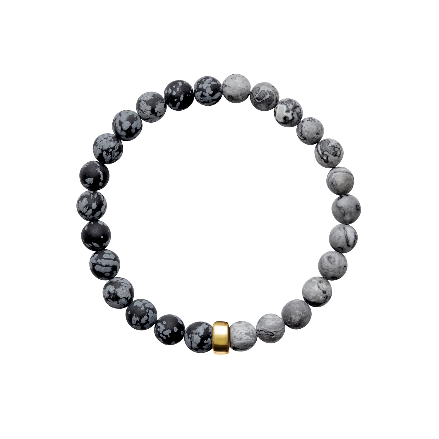 Gold / Black / White Aro Men’s Snowflake Obsidian & Map Jasper Bracelet Gold Bead - Large Ora Pearls